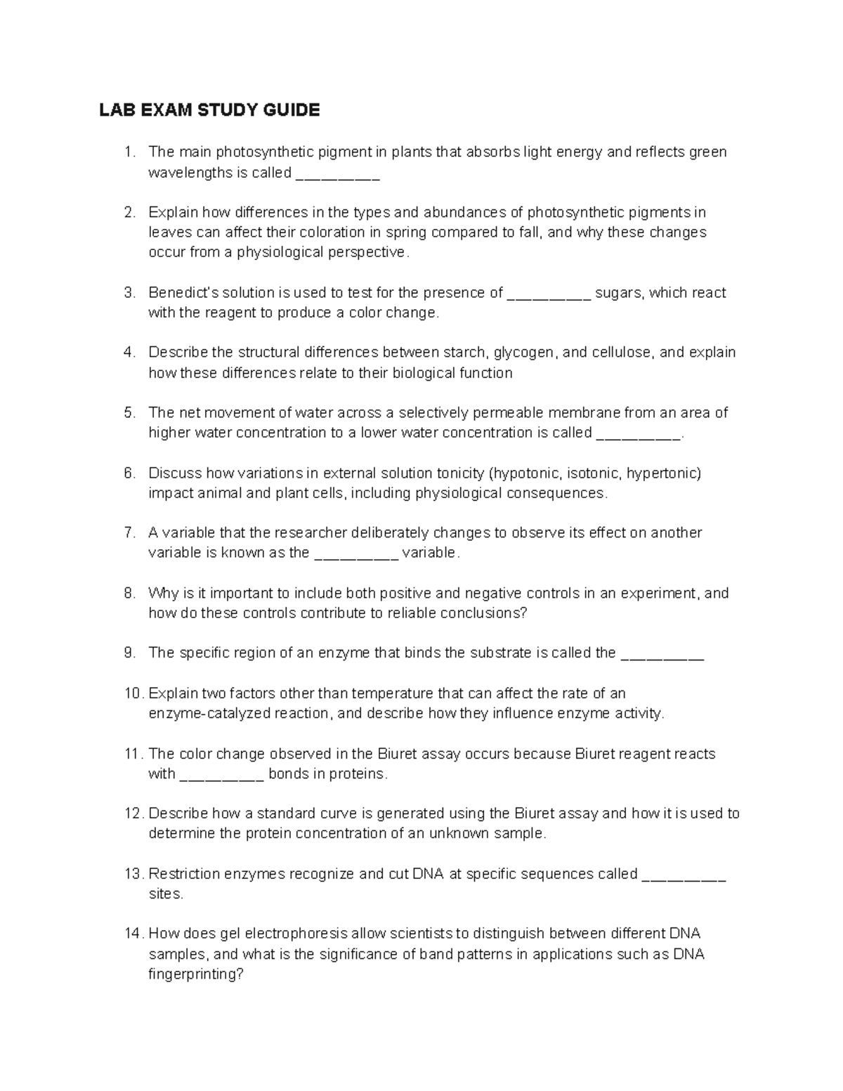 LAB EXAM STUDY GUIDE: Photosynthesis, Fermentation & Osmosis - Studocu