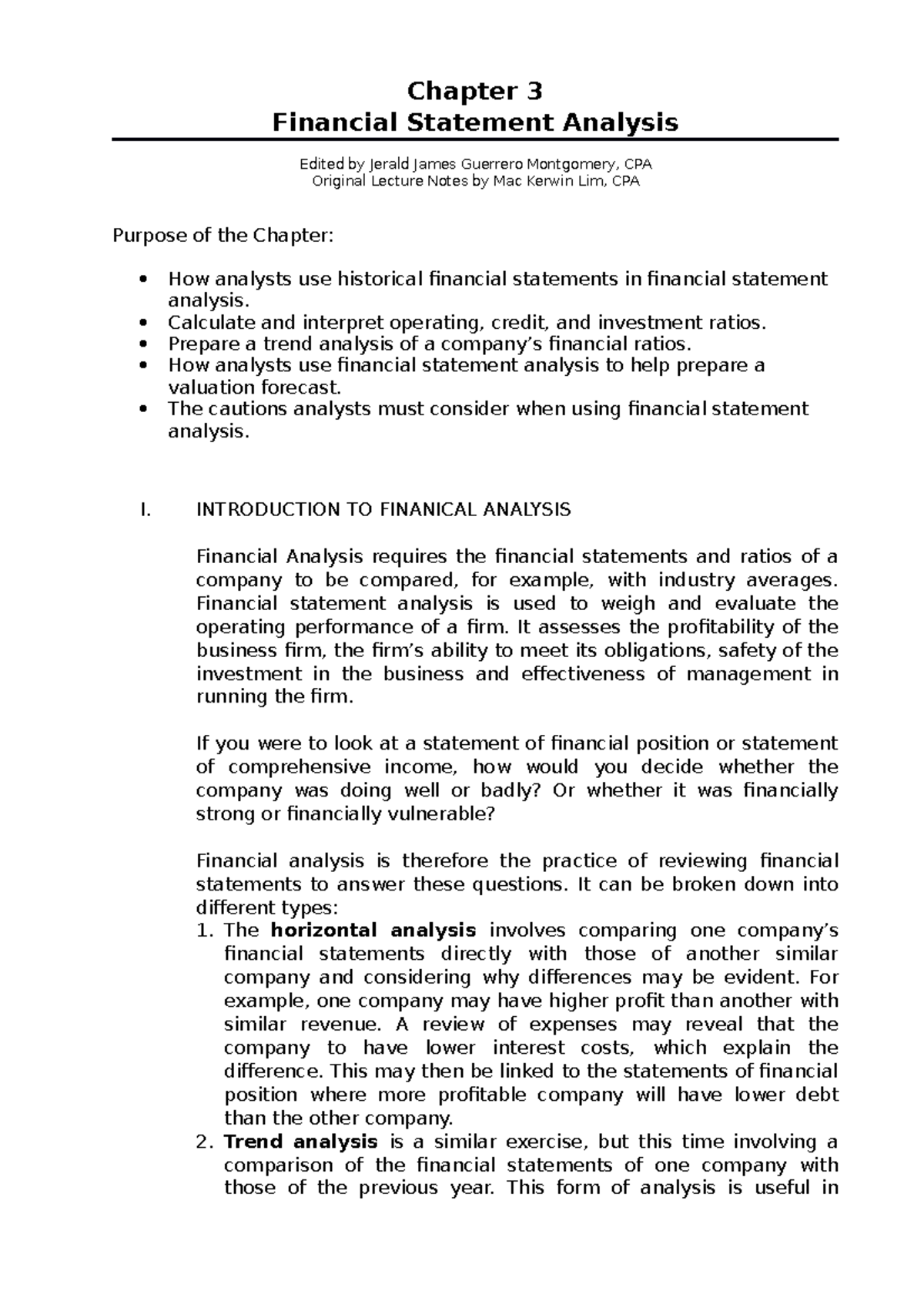 Chapter 3: Comprehensive Financial Statement Analysis Techniques - Studocu
