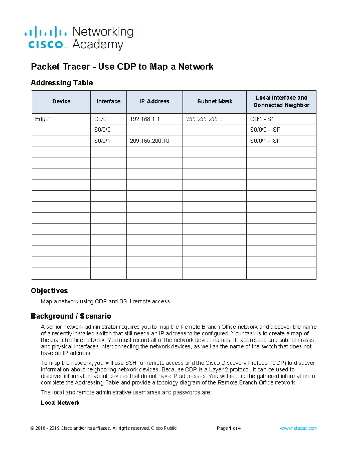 10.1.5 Packet Tracer: CDP Network Mapping Guide - Studocu