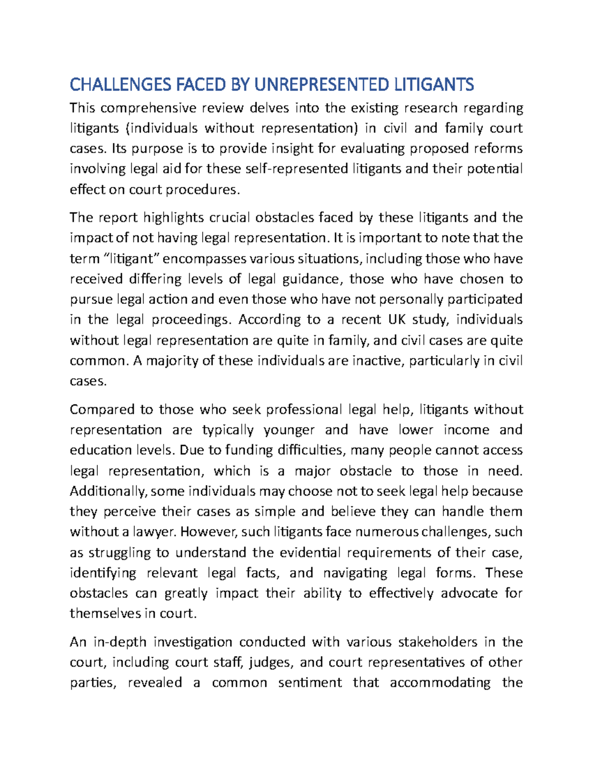 GPR3/3712/ Challenges of Unrepresented Litigants in Civil & Family ...