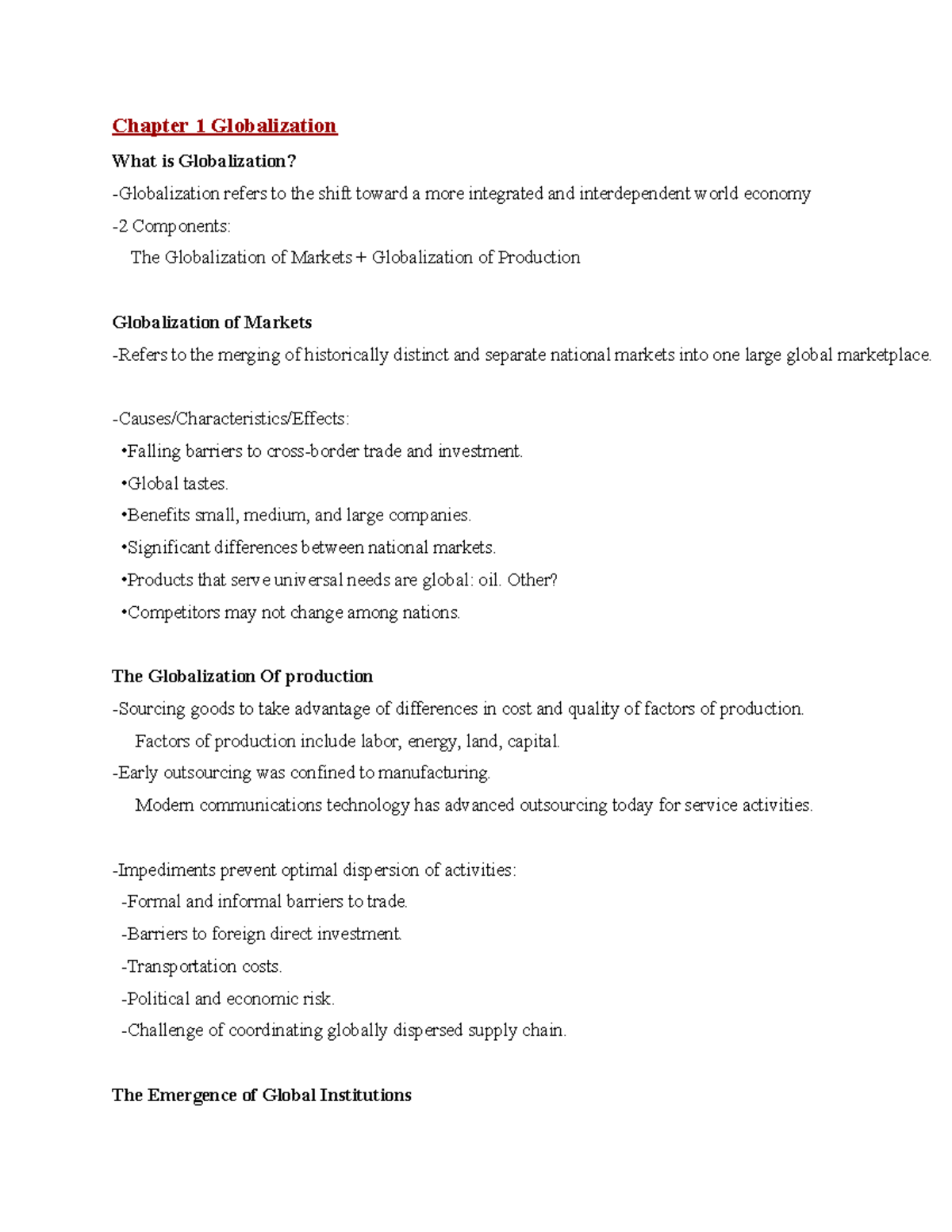 MGT 3660 B lecture Notes chap 1 - Chapter 1 Globalization What is ...