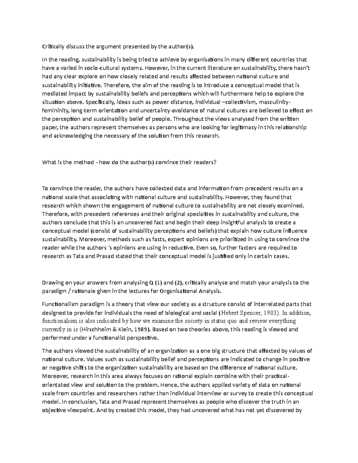 OA Asignment 1 - Just a script - Critically discuss the argument ...