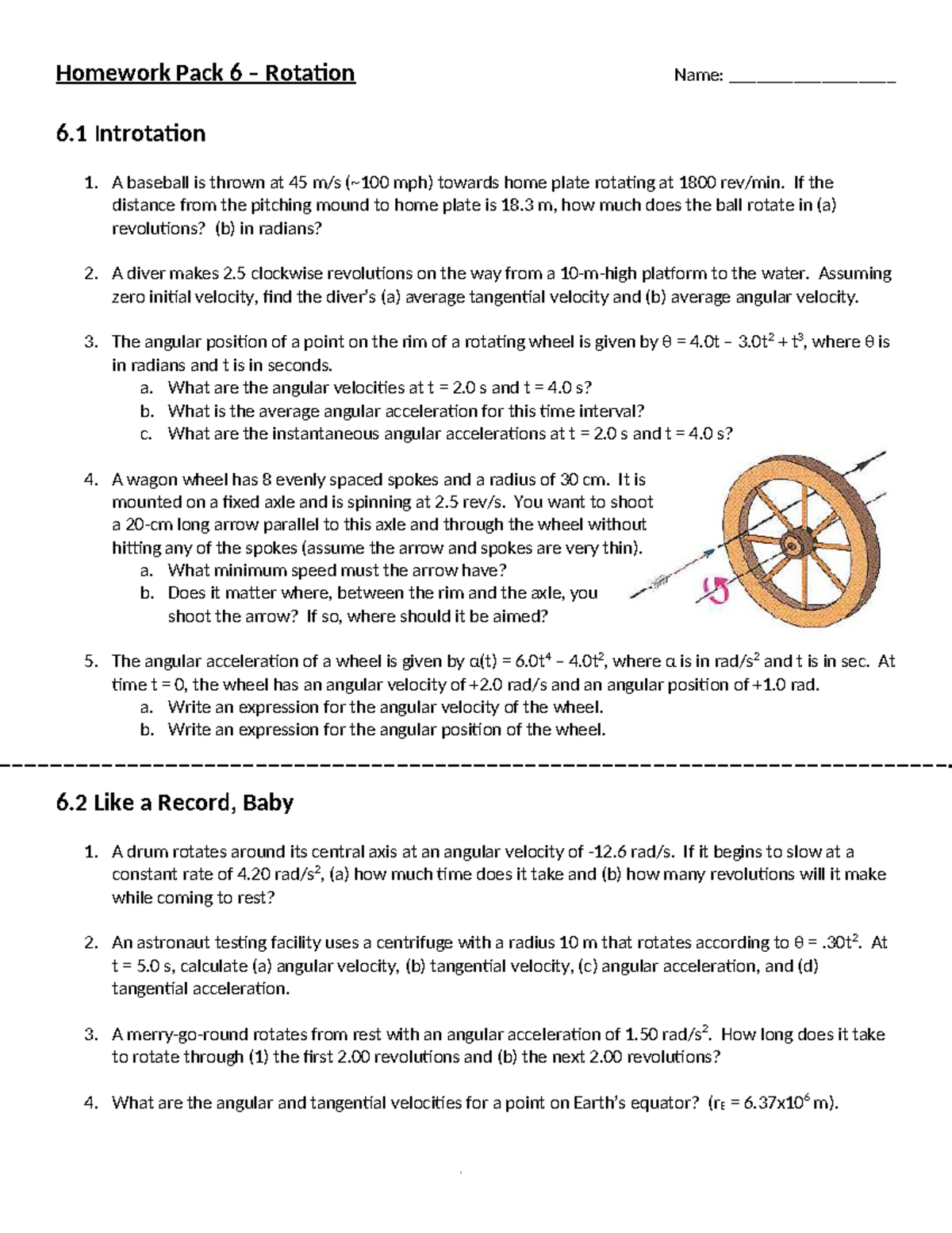 AP PHYS 101 Homework Pack 6: Rotation Problems and Solutions - Studocu