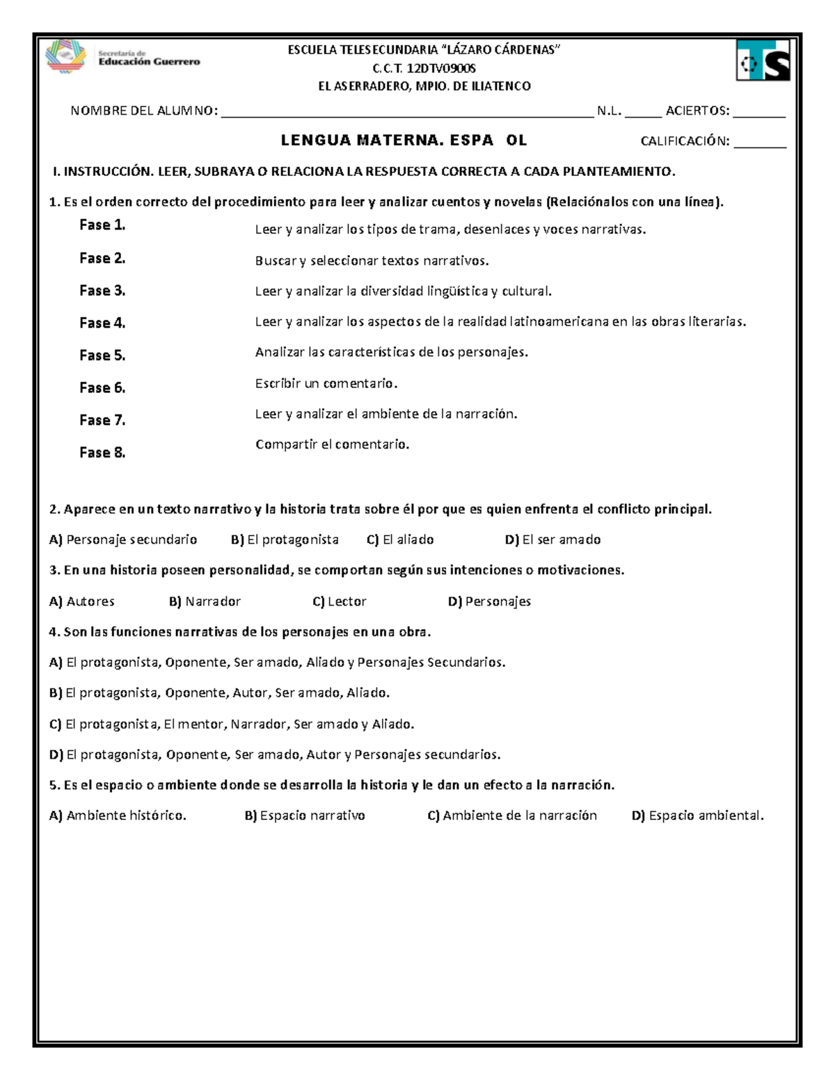 Examen 2do Trimestre Lengua Materna y Matemáticas - ESCUELA ...