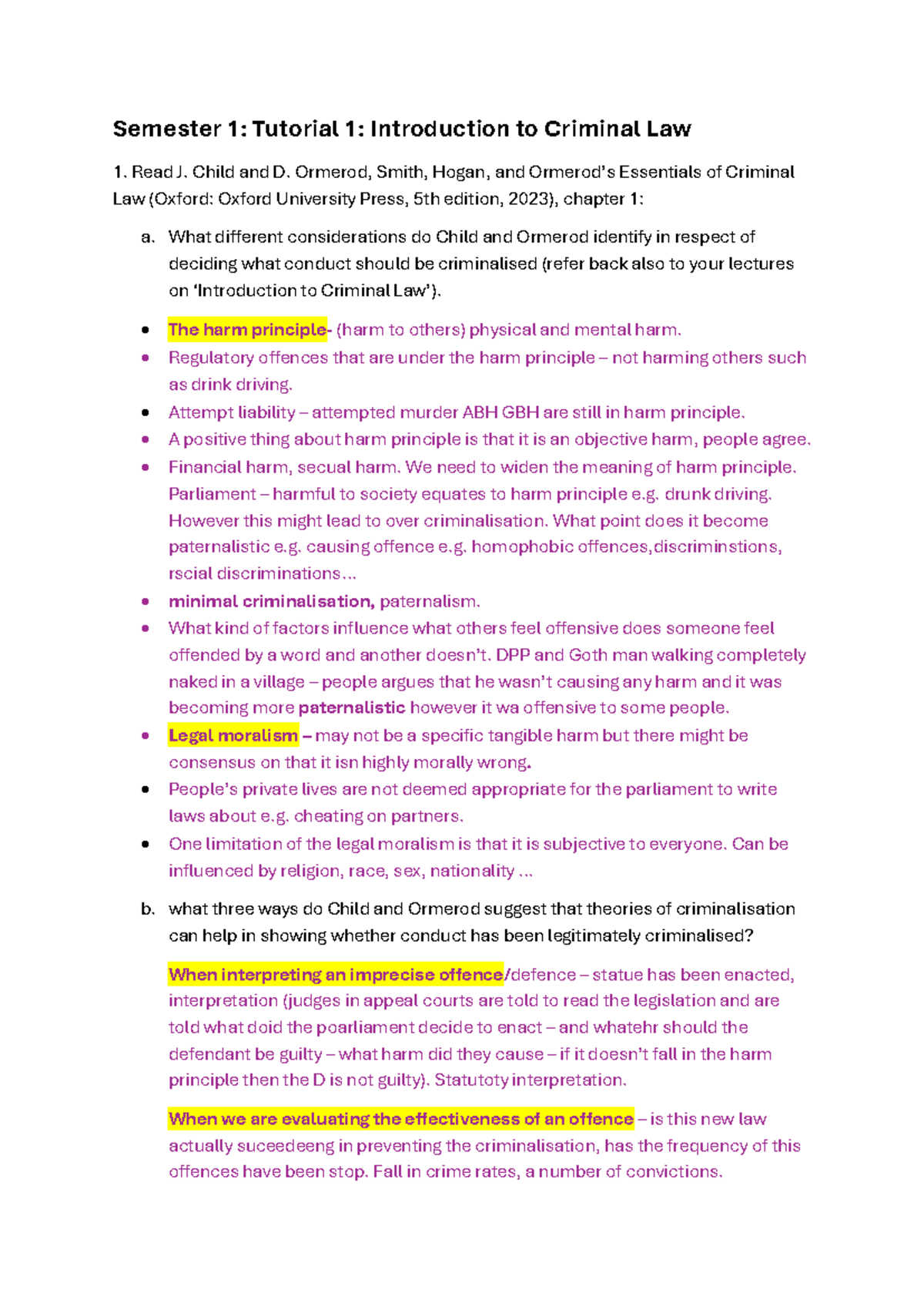 Criminal Law 1: Tutorial 2 - Key Concepts and Theories - Studocu