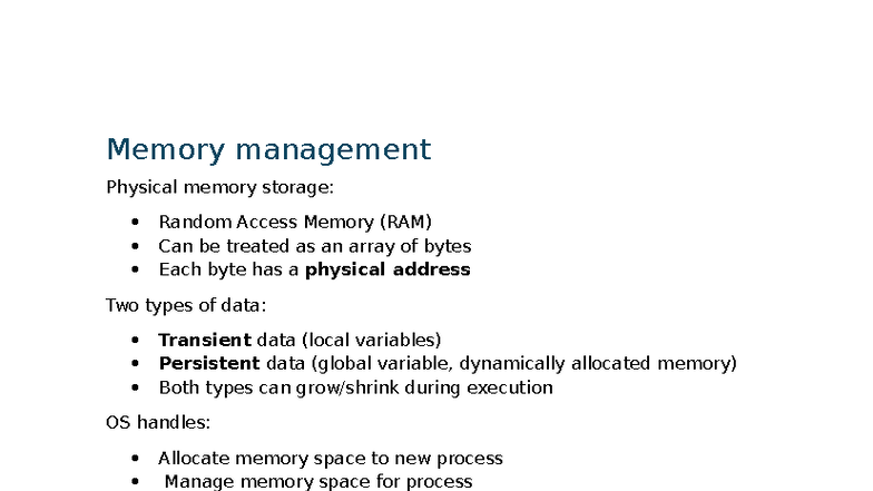 Memory Management: Understanding Physical Memory Storage (RAM) - Studocu