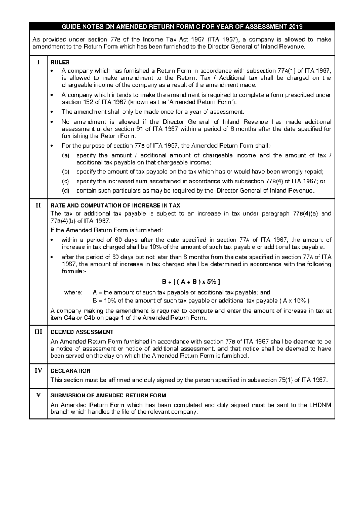 Guide Notes on Amended Return Form C for Assessment Year 2019 - Studocu