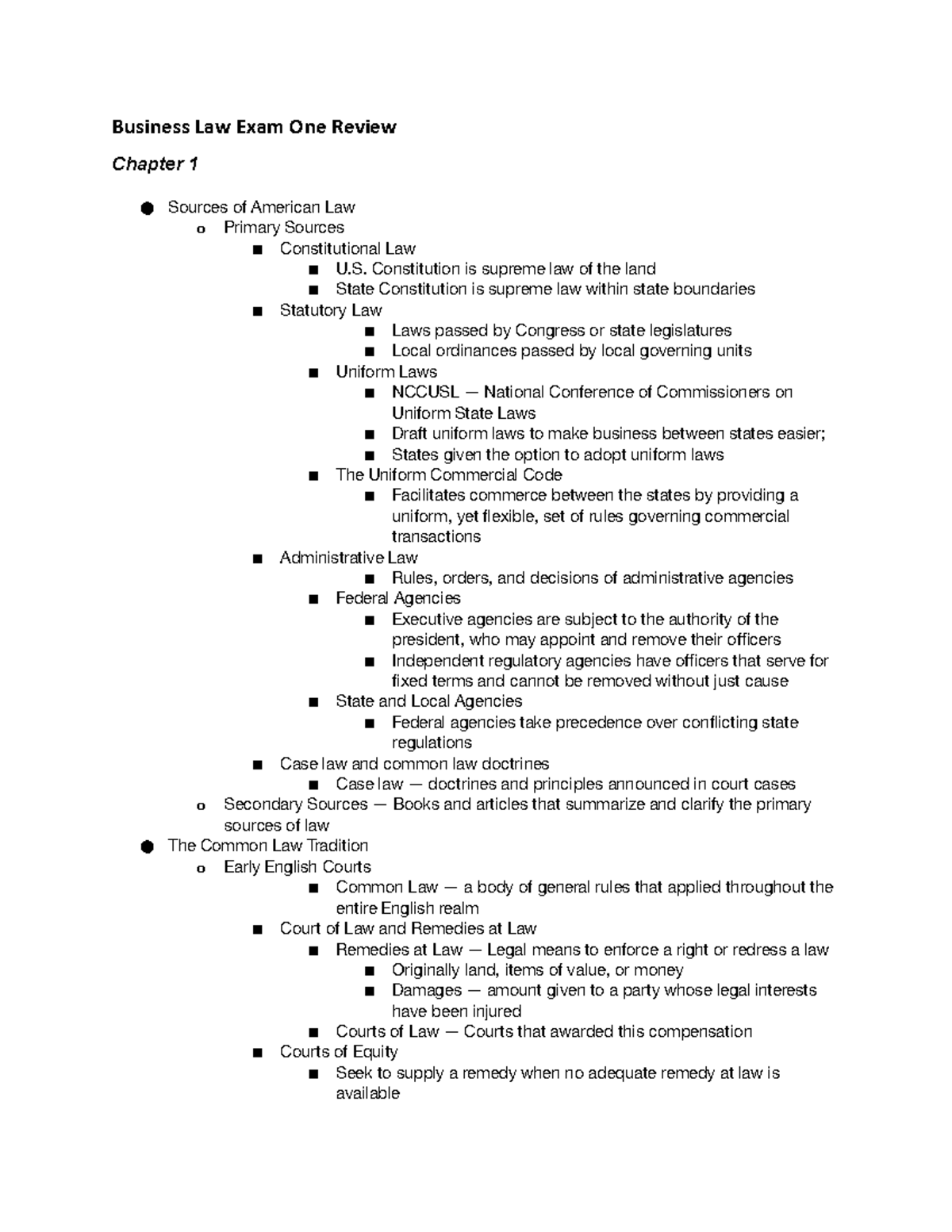 BLAW Exam 1 Review - Lecture Notes on Chapters 1 to 6 - Studocu