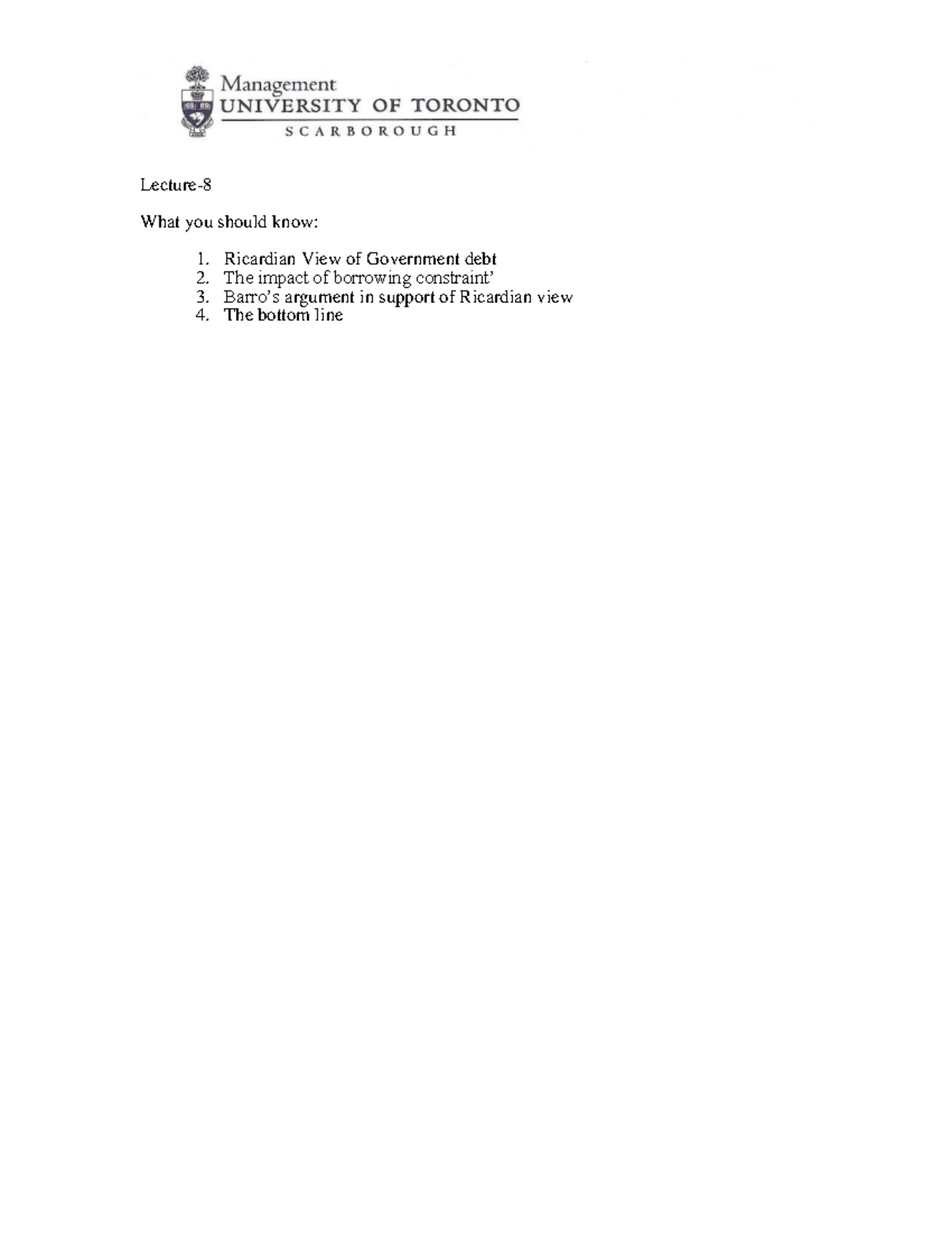 Lec-8: Ricardian View of Government Debt & Consumption Analysis - Studocu
