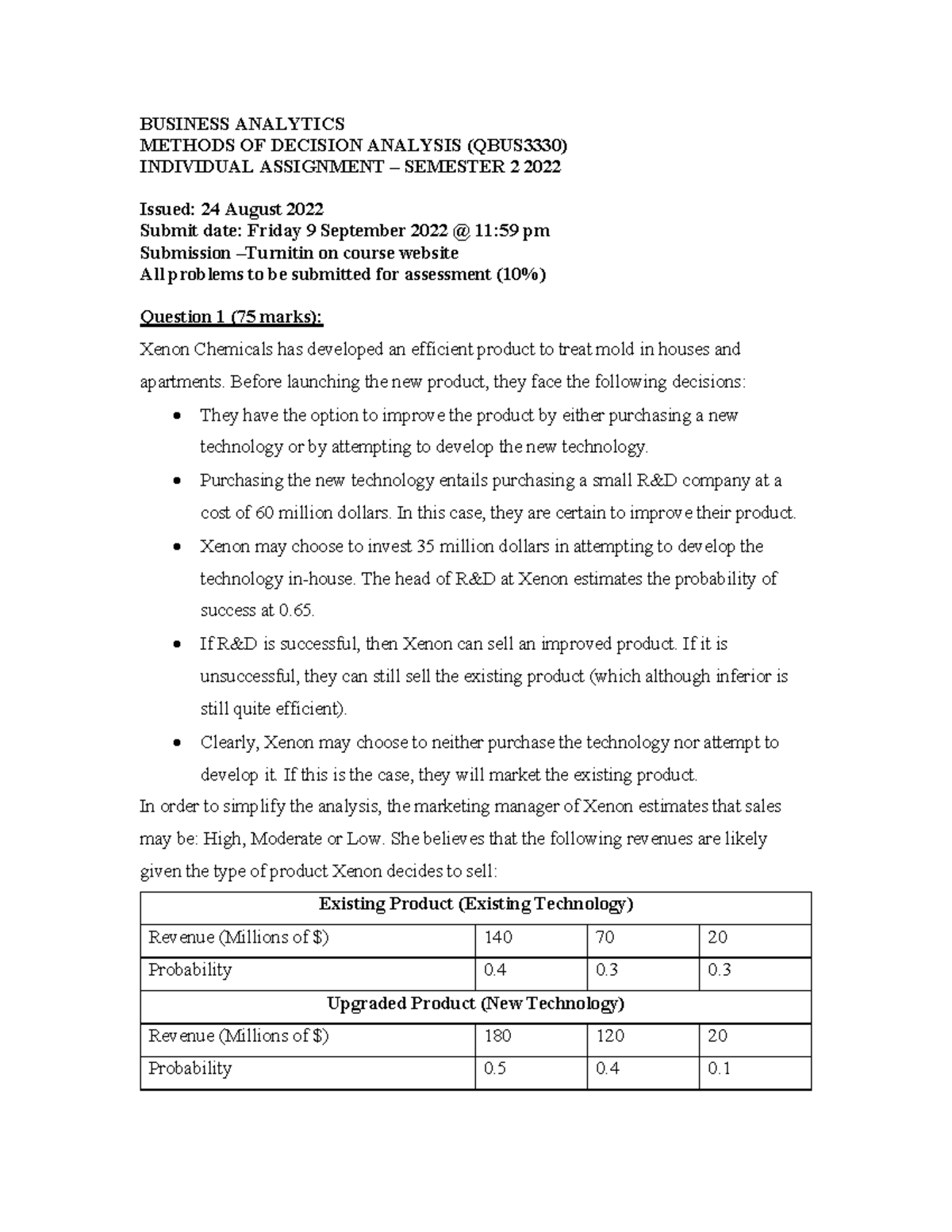 QBUS 3330 Business Analytics Assignment 1 - Semester 2 2022 - Studocu