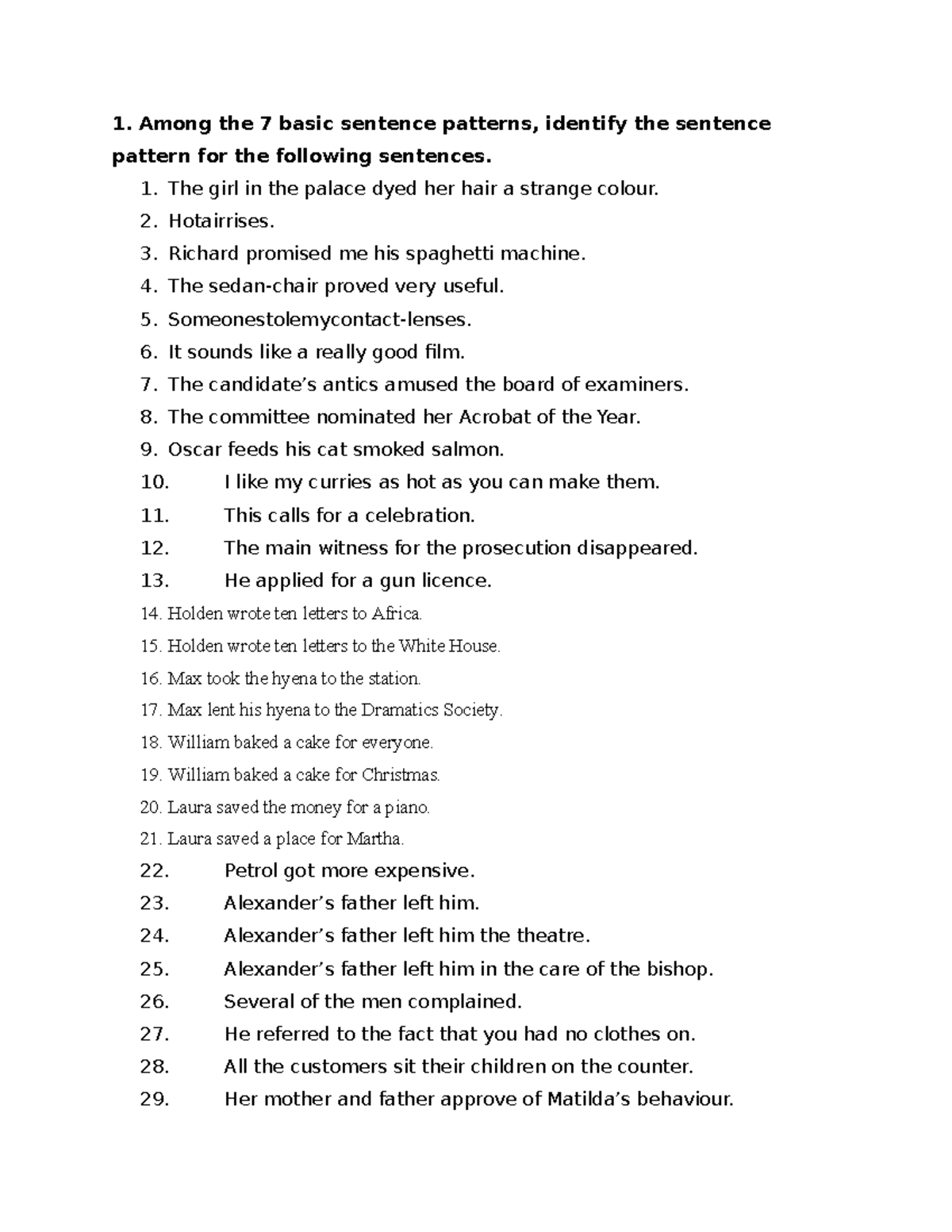 Homework - Identifying Basic Sentence Patterns - Studocu