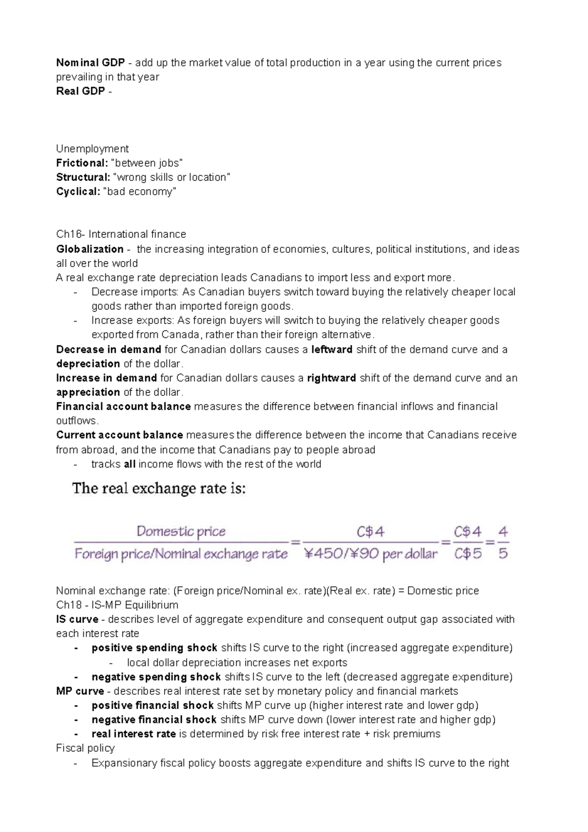 ECON 102 - Nominal vs Real GDP & Exchange Rate Dynamics Notes - Studocu