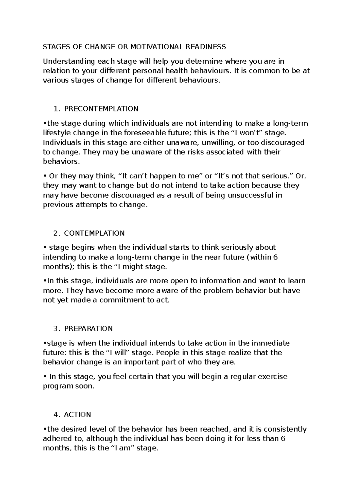 Pathfit Notes: Stages of Change and Principles of Fitness Training ...