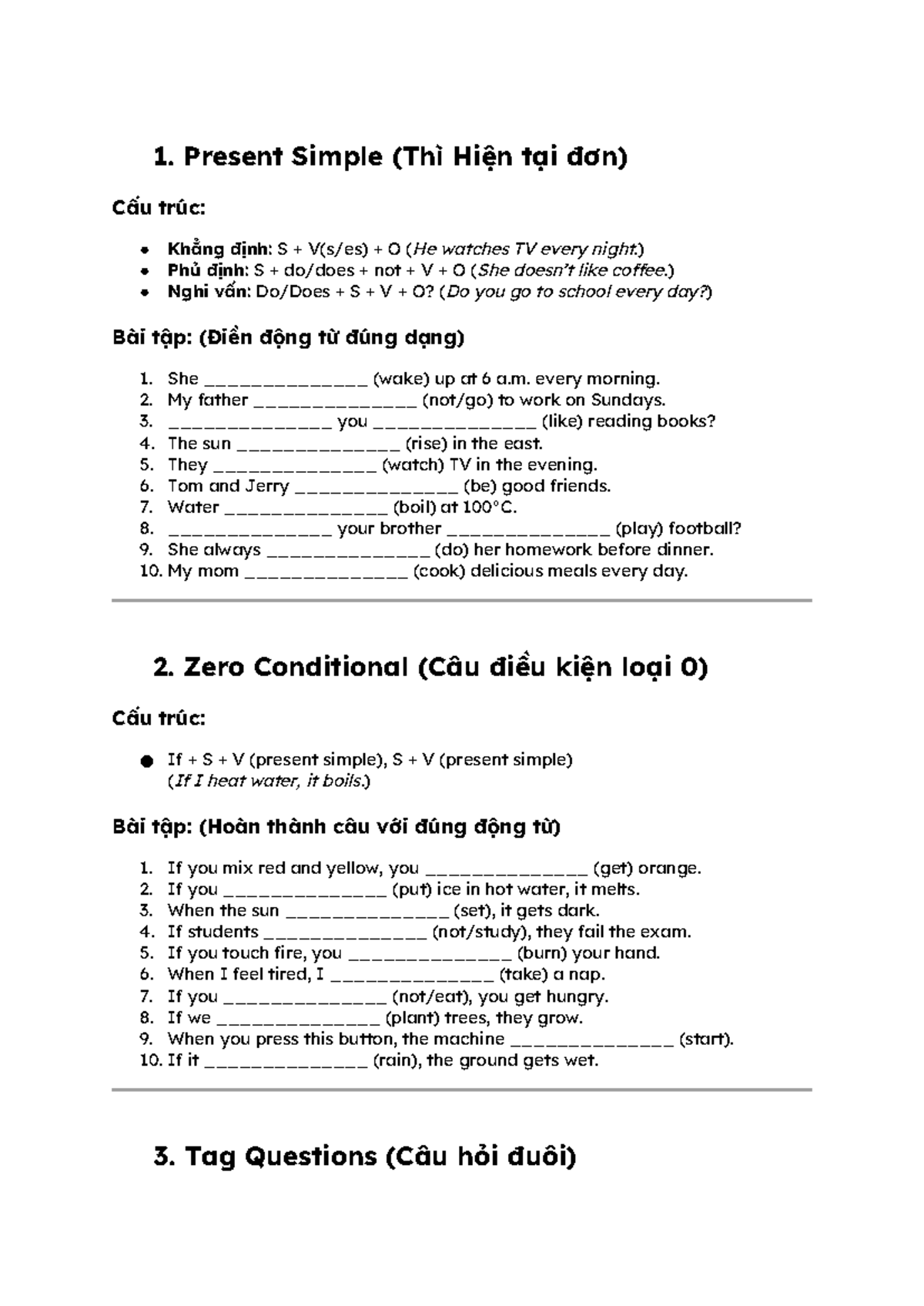 Grammar for Grade 5: Present Simple, Zero Conditional, Tag Questions ...