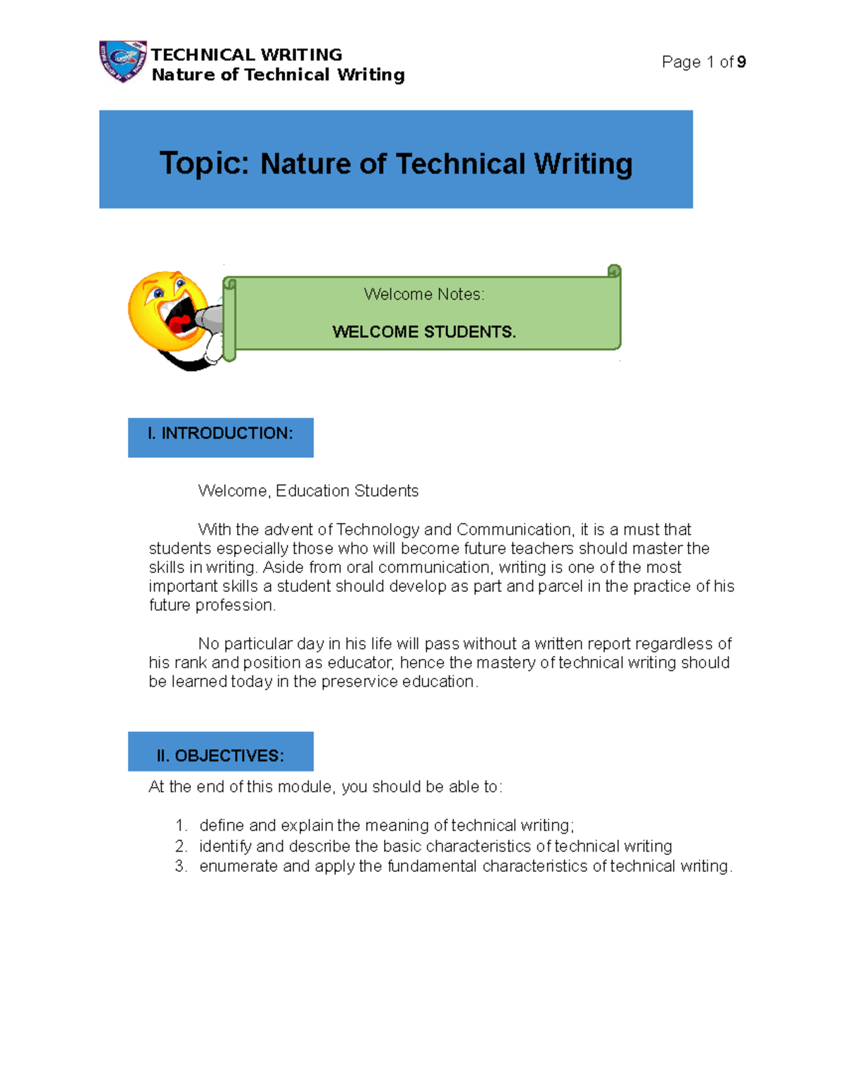 EM 18 Module 1 - lecture note - Welcome, Education Students With 