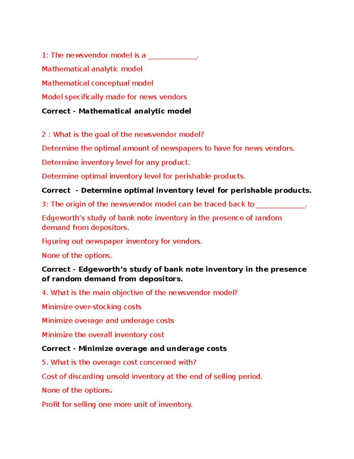 Inventory Management: Understanding the Newsvendor Model Concepts - Studocu