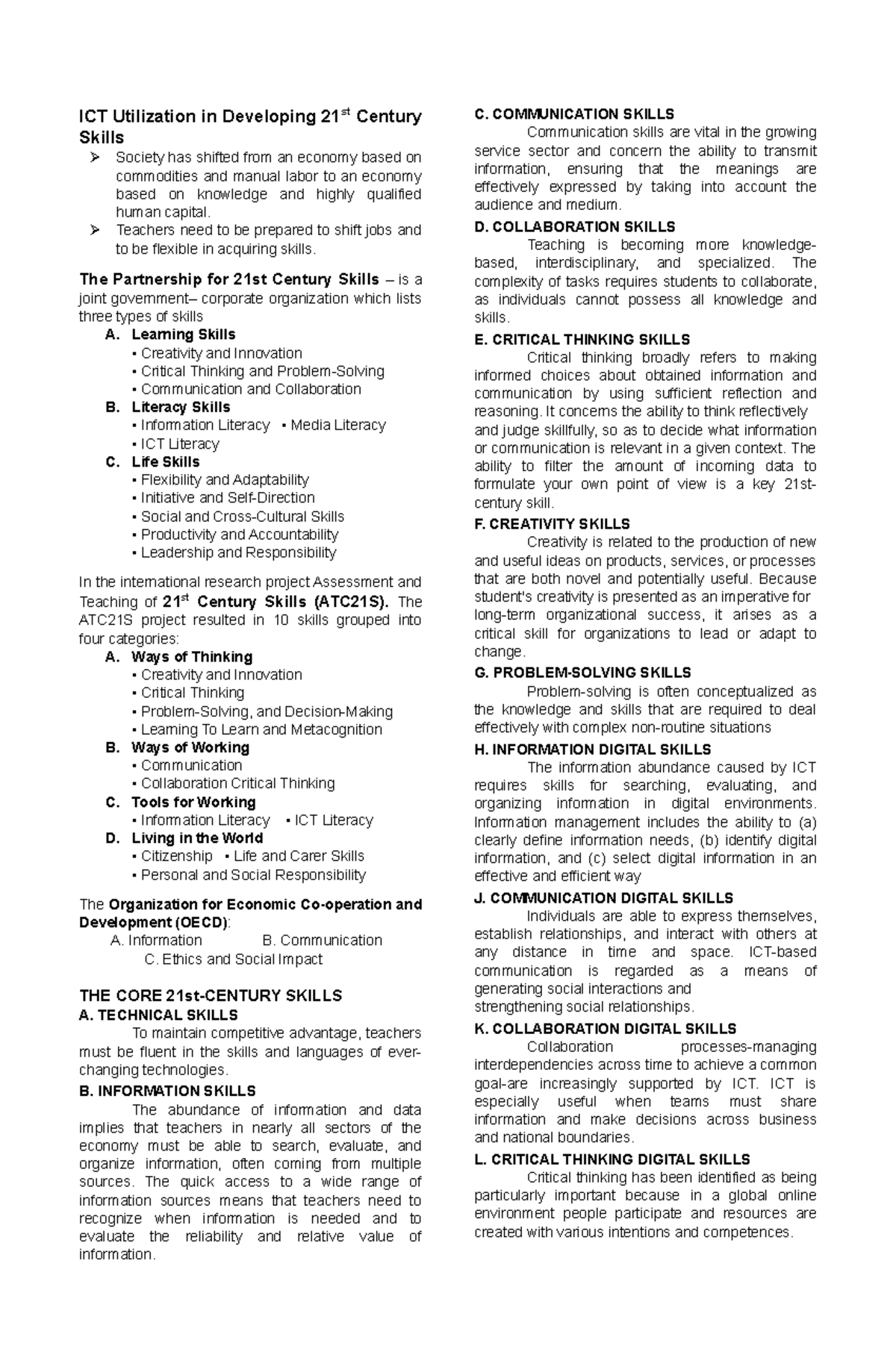 ICT in Teaching and Learning: Developing 21st Century Skills - Studocu