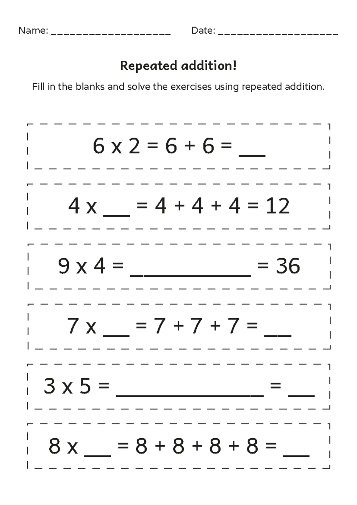 Repeated Addition and Multiplication - 3rd Grade Worksheet - Name ...