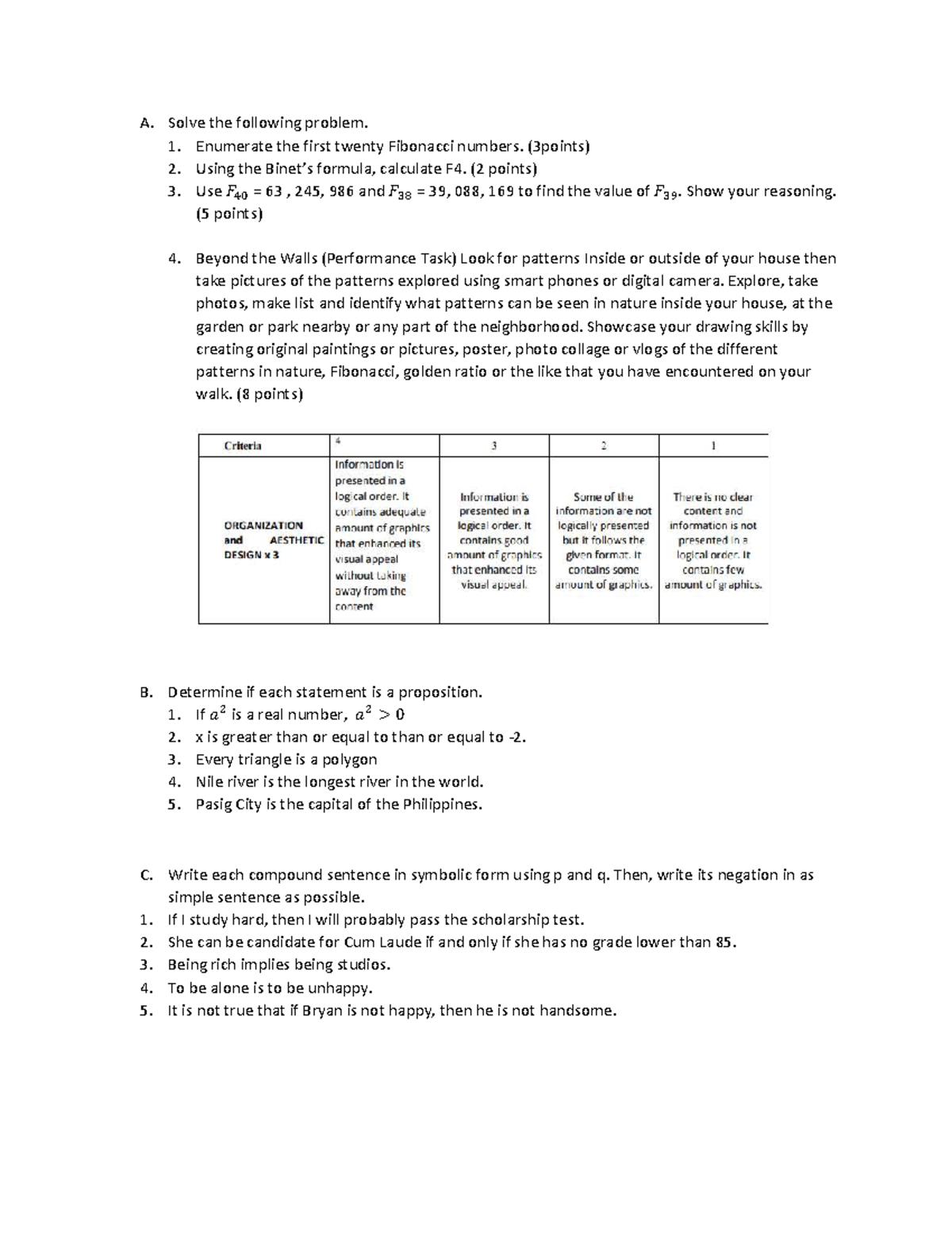 Activity 1-1: Fibonacci Patterns & Propositions Analysis - Studocu