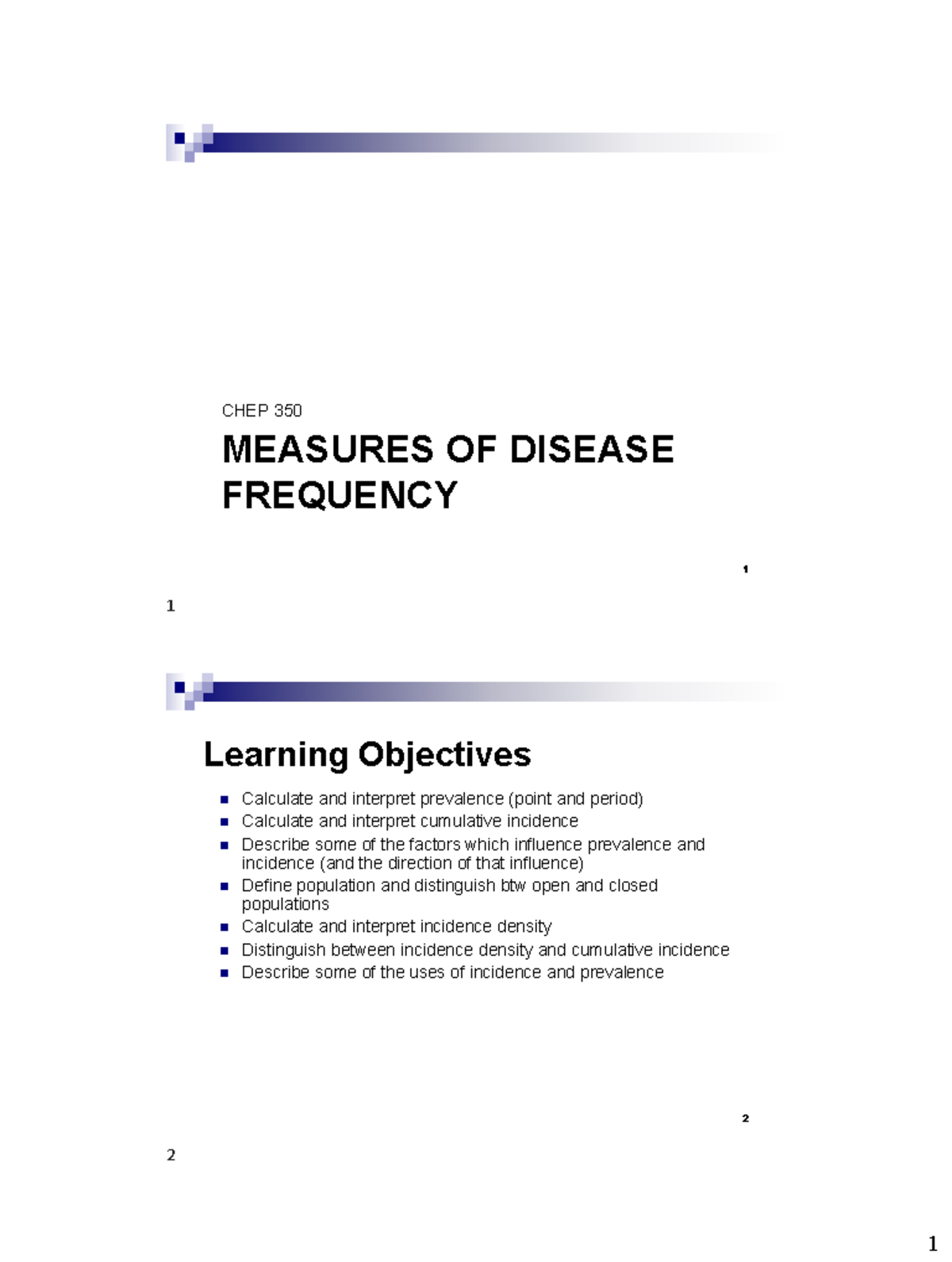CHEP 350 MEASURES OF DISEASE FREQUENCY TUTORIAL NOTES - Studocu
