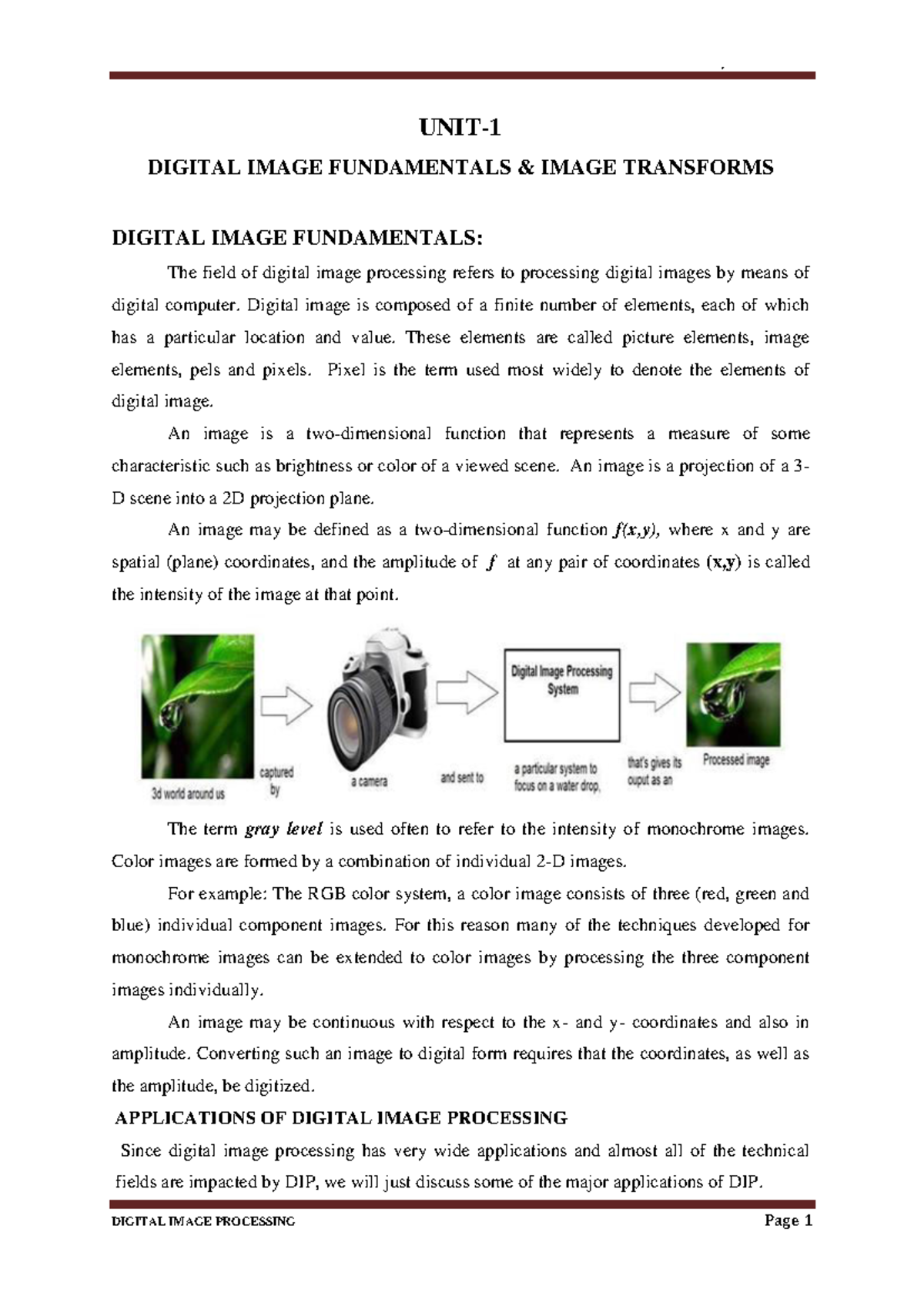 IP UNIT-1: Digital Image Fundamentals & Image Transforms Notes - Studocu