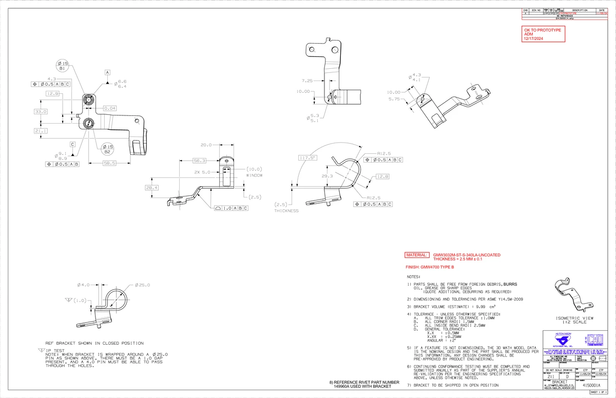 Engineering Drawing: Mounting Bracket Specifications (ENG PD NC-P2148 C ...