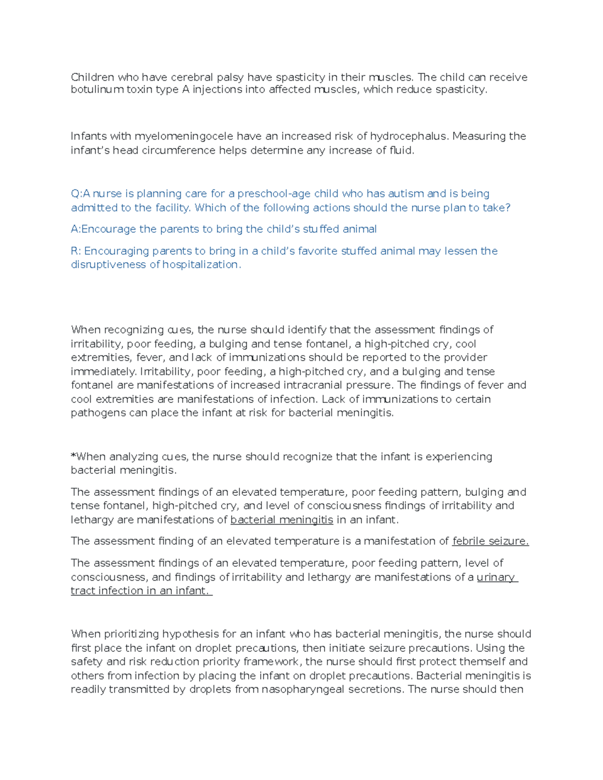 Peds ATI Notes: Managing Cerebral Palsy & Bacterial Meningitis - Studocu