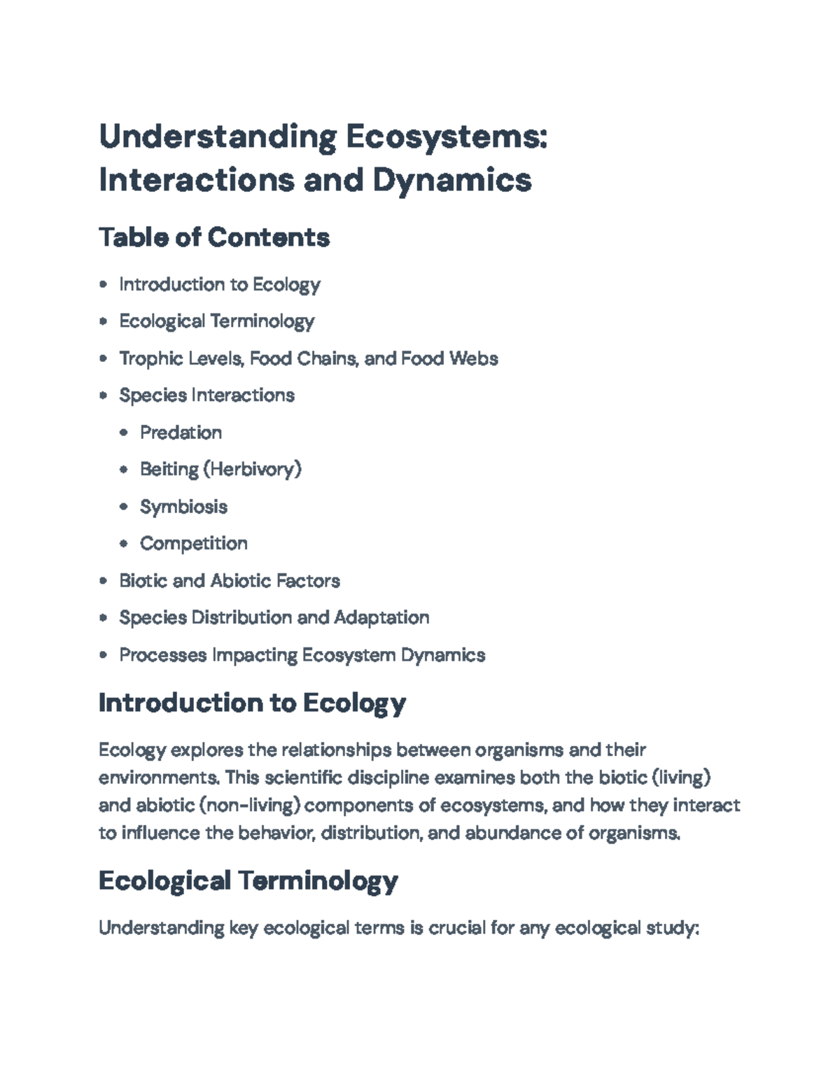 Understanding Ecosystems: Interactions, Dynamics, and Processes in ...