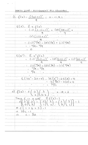 Questions #3a Solutions - MATH 2240 - ASSIGNMENT #3 SOLUTIONS 1) a) Let ...