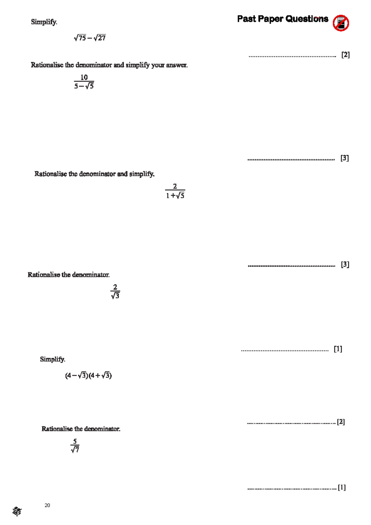 Surds Simplification & Rationalisation - Past Paper Qs 24 5136ac54 ...
