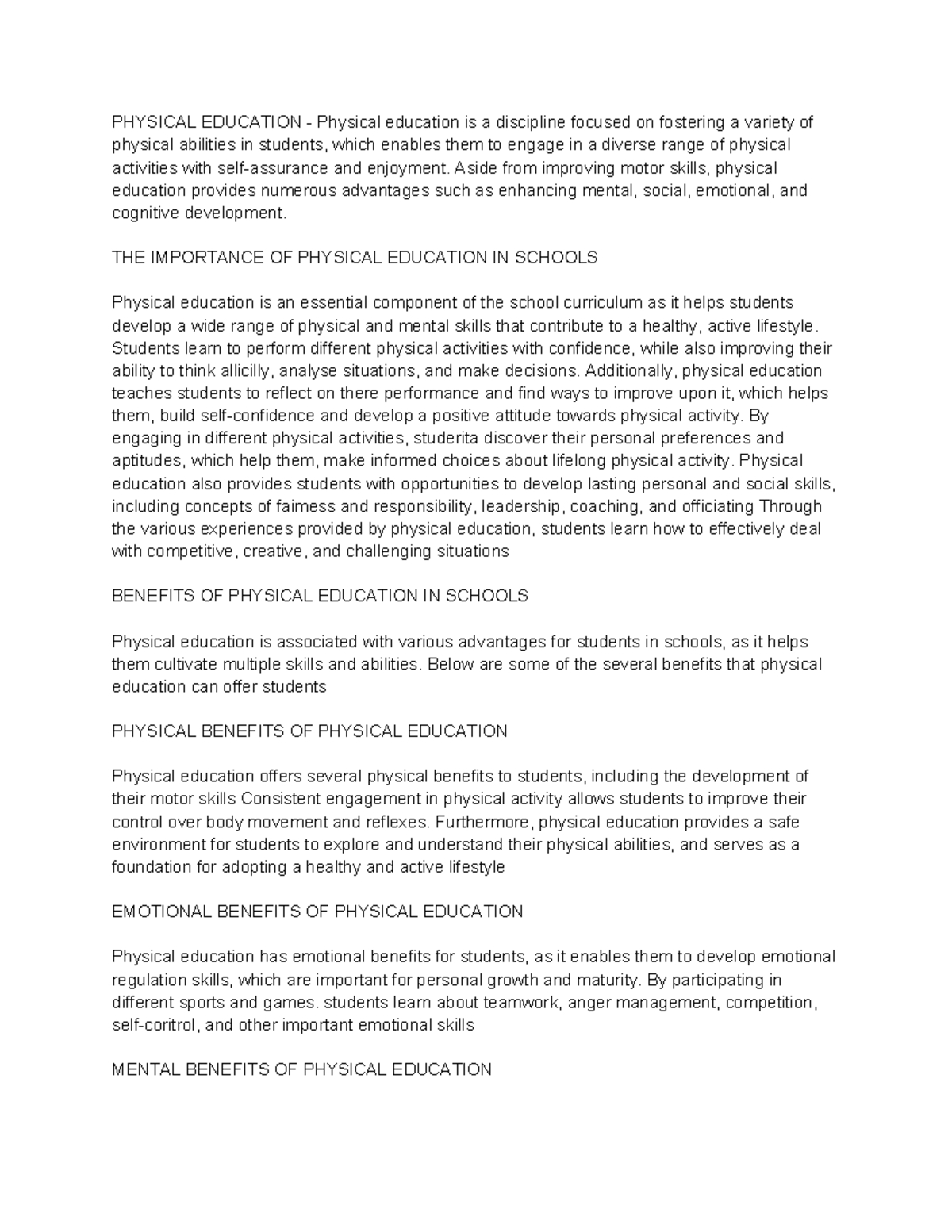 PED 030 (PATHFIT) Importance and Benefits of Physical Education - Studocu