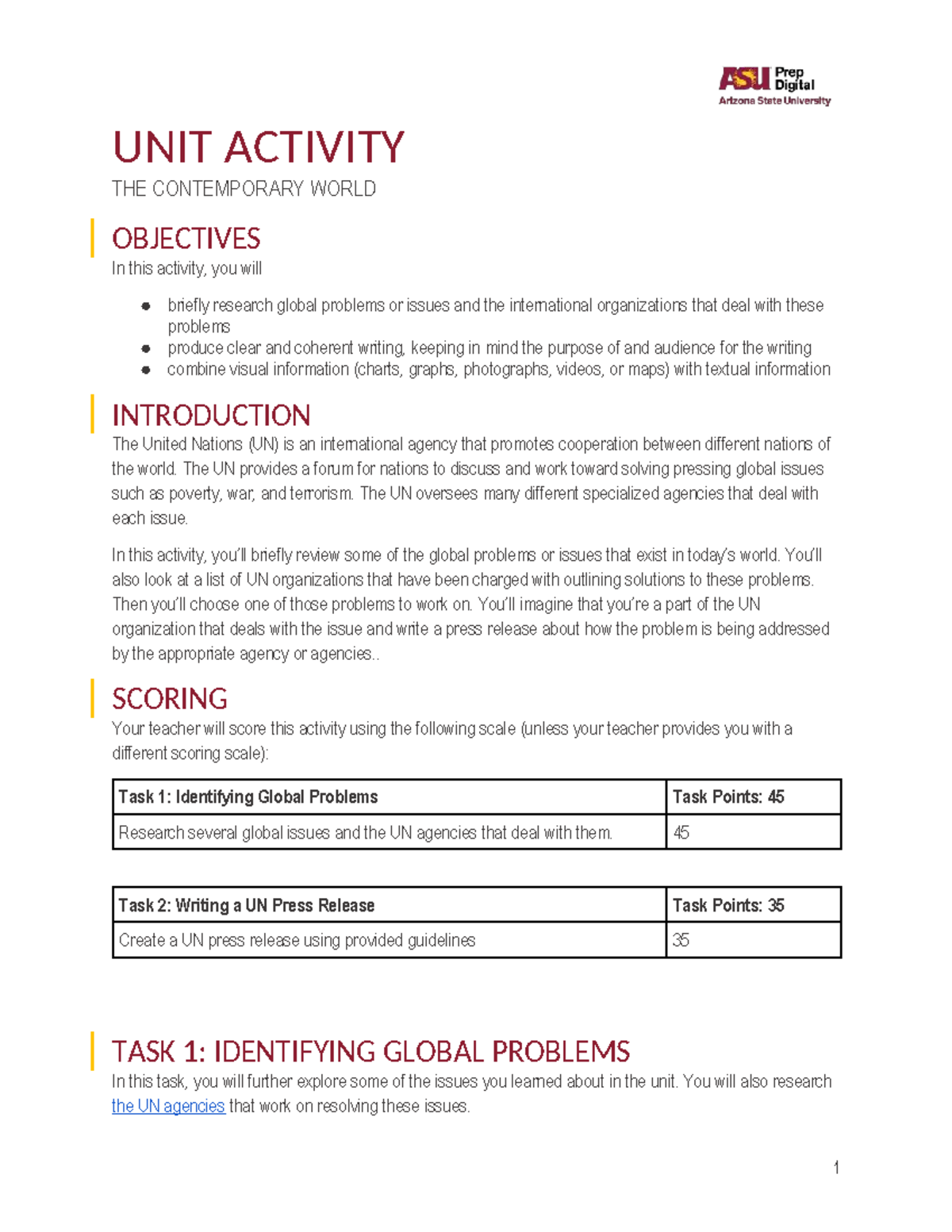 Global Issues & UN Agencies: Task 1 and Press Release Guidelines - Studocu