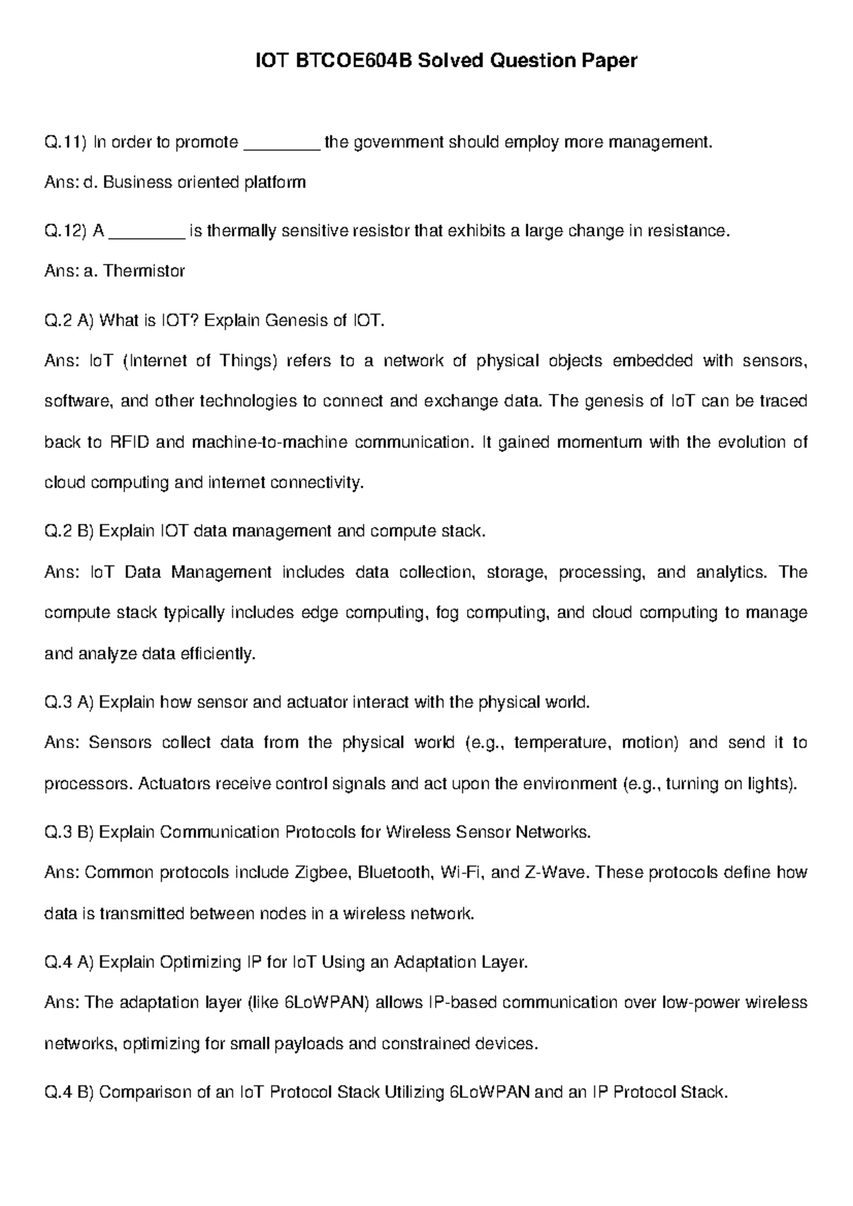 IoT II-I Model Question Papers: Data Structures & Operating Systems ...