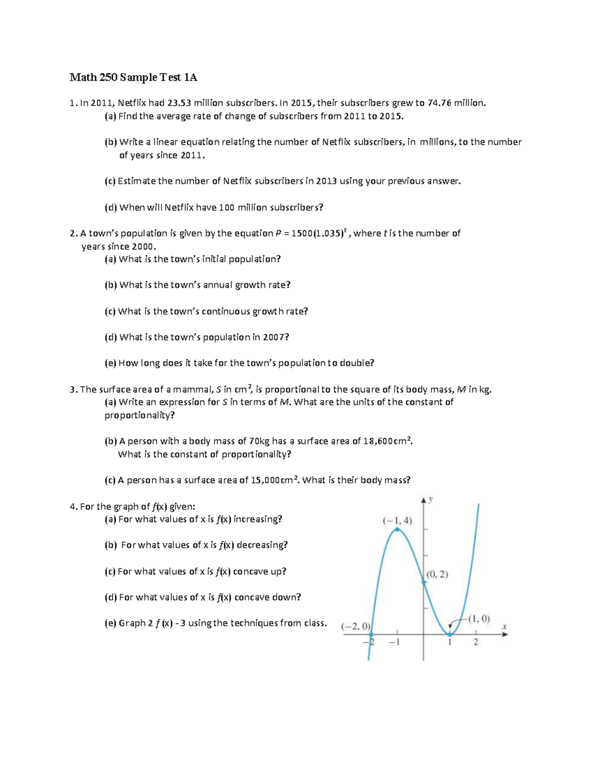 Math 250 Review Test 1 - Practice Questions and Solutions - Studocu