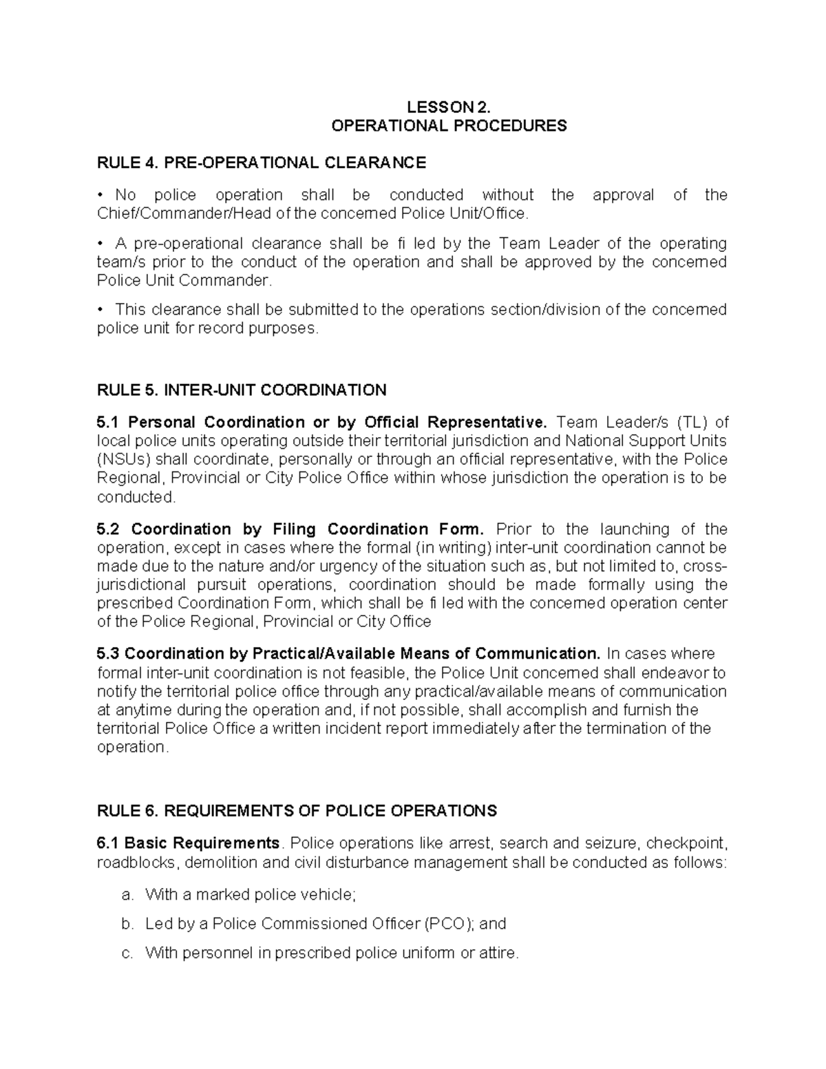 Lea-4-Lesson-2: Operational Procedures and Guidelines for Police - Studocu