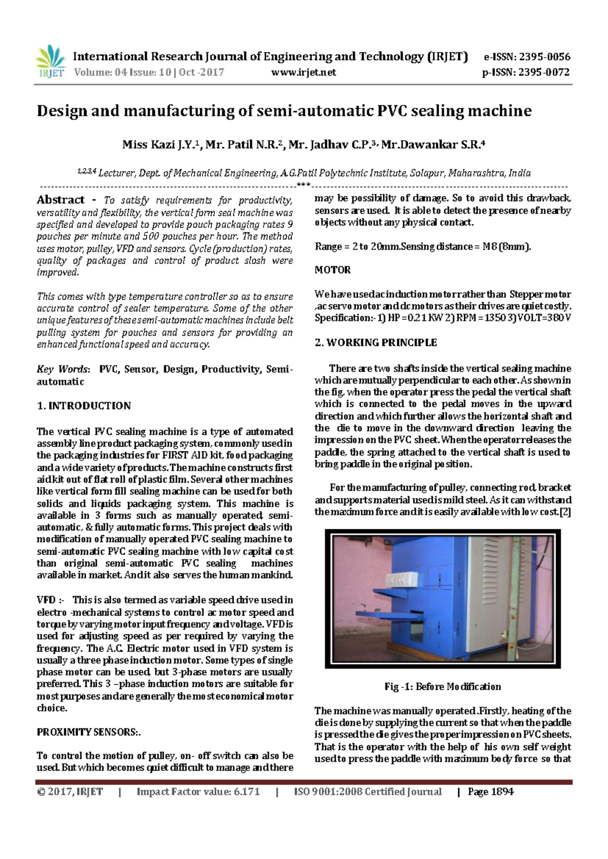 Design and Manufacturing of a Semi-Automatic PVC Sealing Machine - Studocu