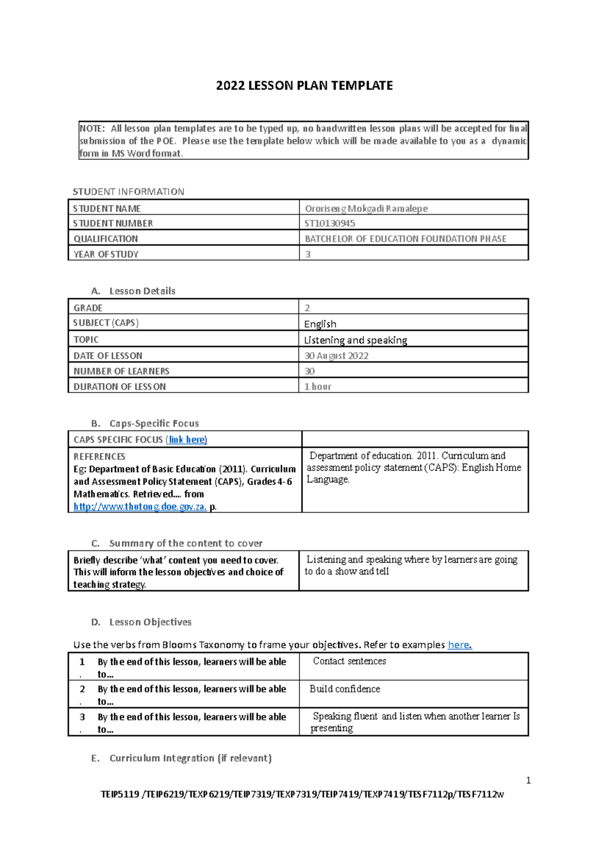 4 - Bachelor of education foundation phase - 2022 LESSON PLAN TEMPLATE ...