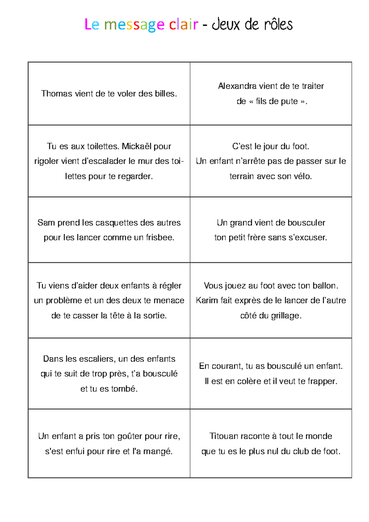 Messages Clairs : Jeux de Rôles et Résolution de Conflits (OB BB41A0 ...