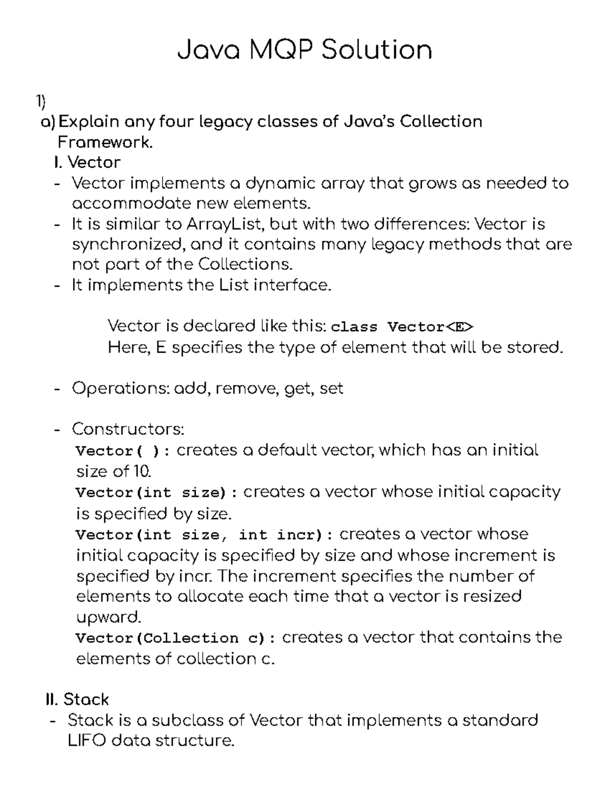 Java MQP Final Exam: Collection Framework & Swing Concepts - Studocu