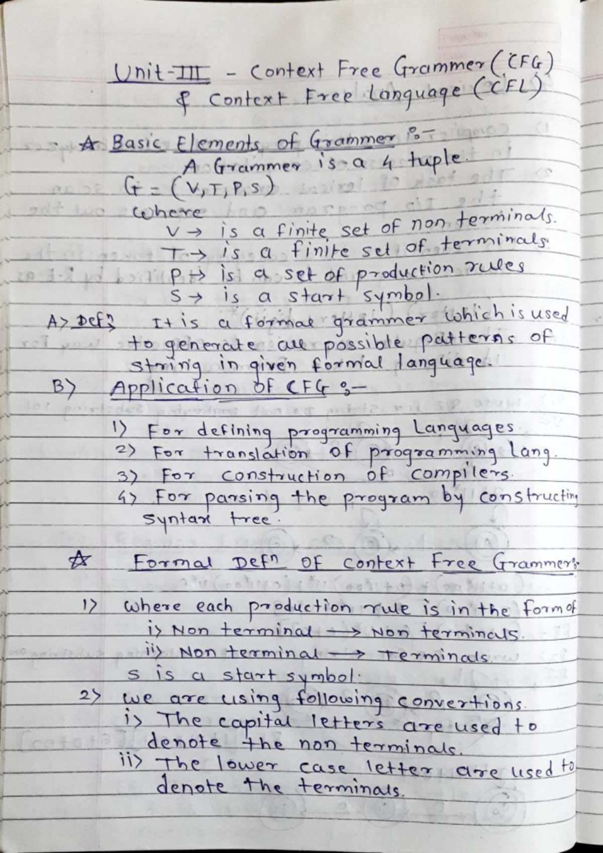 TOC UNIT 3: HANDWRITTEN NOTES ON CONTEXT FREE GRAMMAR (CFG) - Studocu