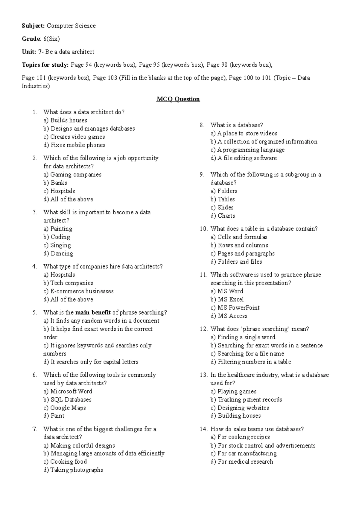 CS 6 Digital Content - Study Questions and MCQs - Studocu