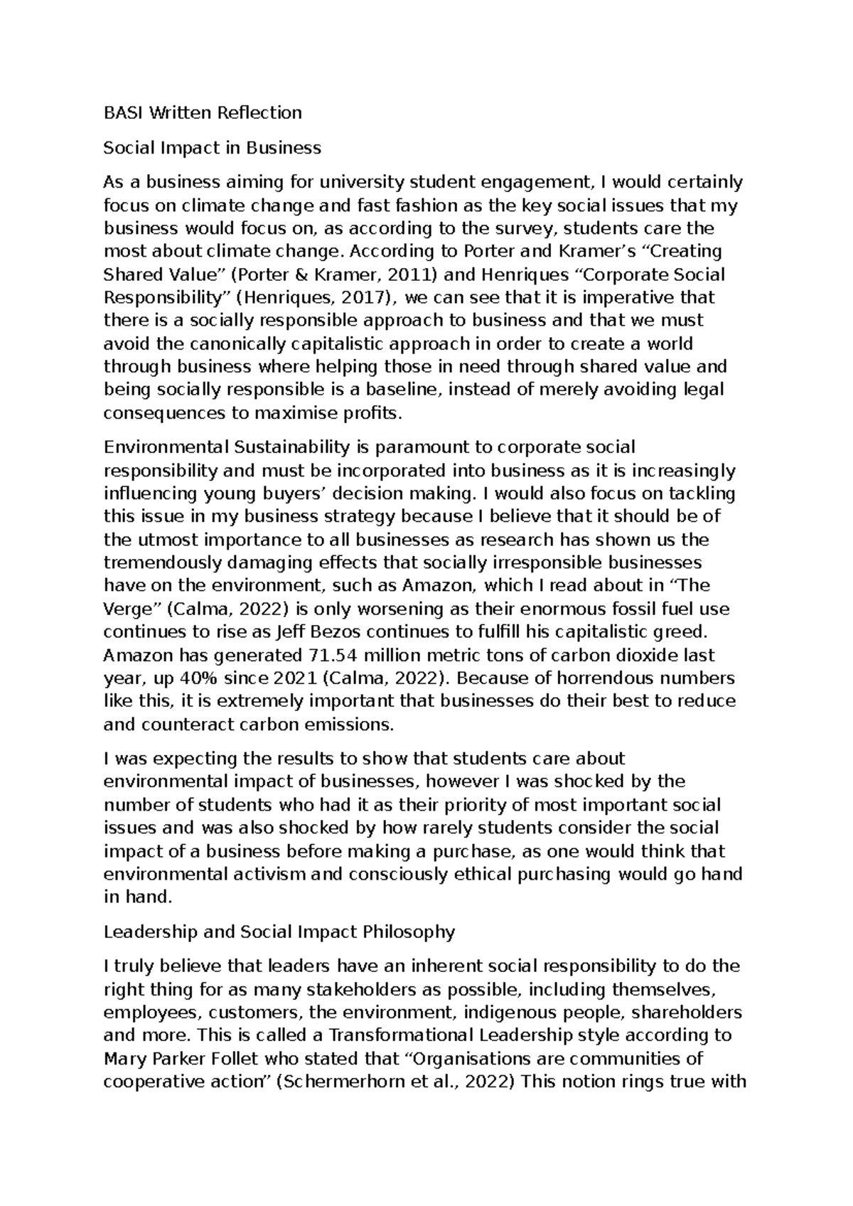 BASI Written Reflection - BASI Written Reflection Social Impact in ...