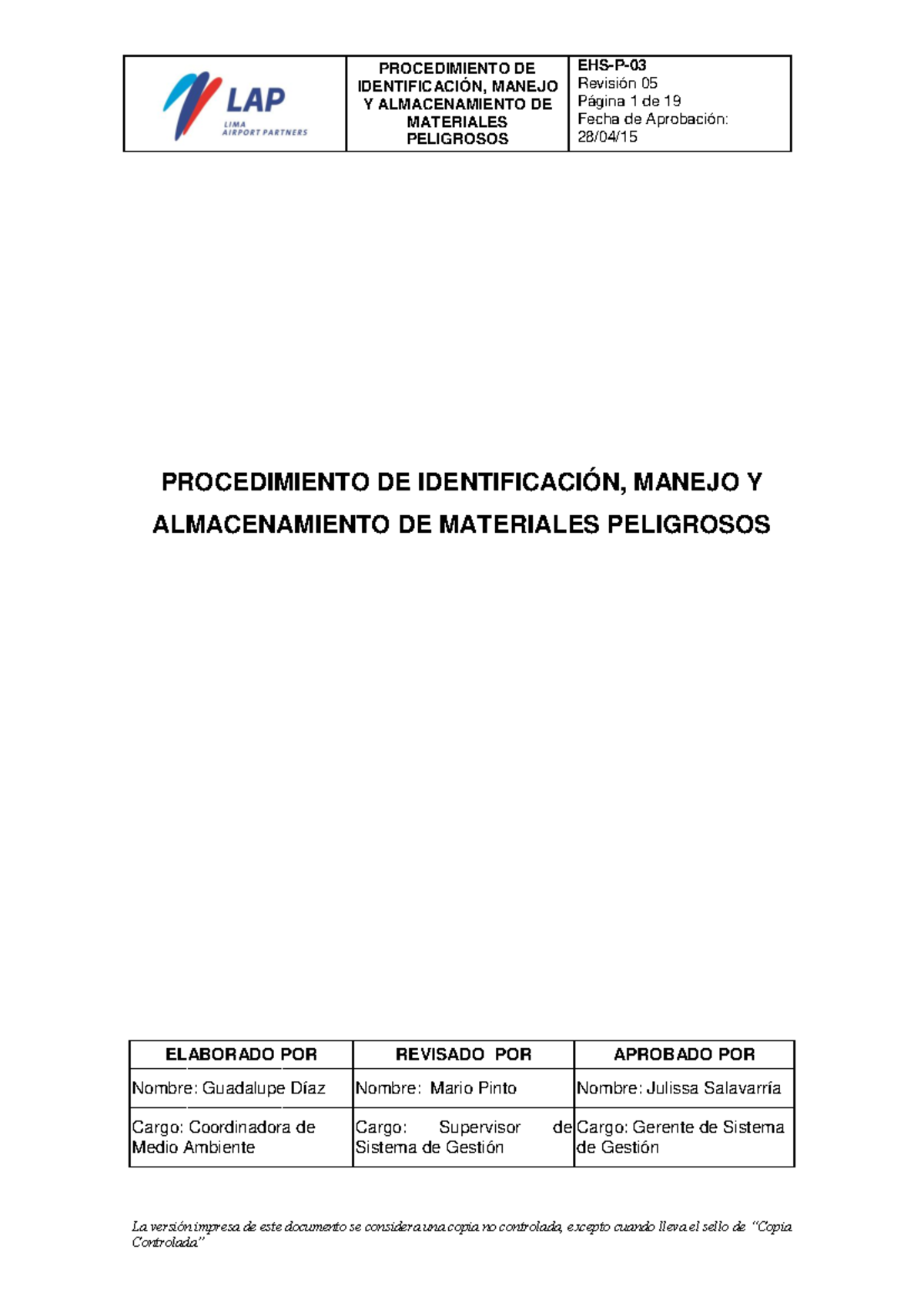 EHS-P-3 Procedimiento de Identificación, Manejo y Almacenamiento de ...