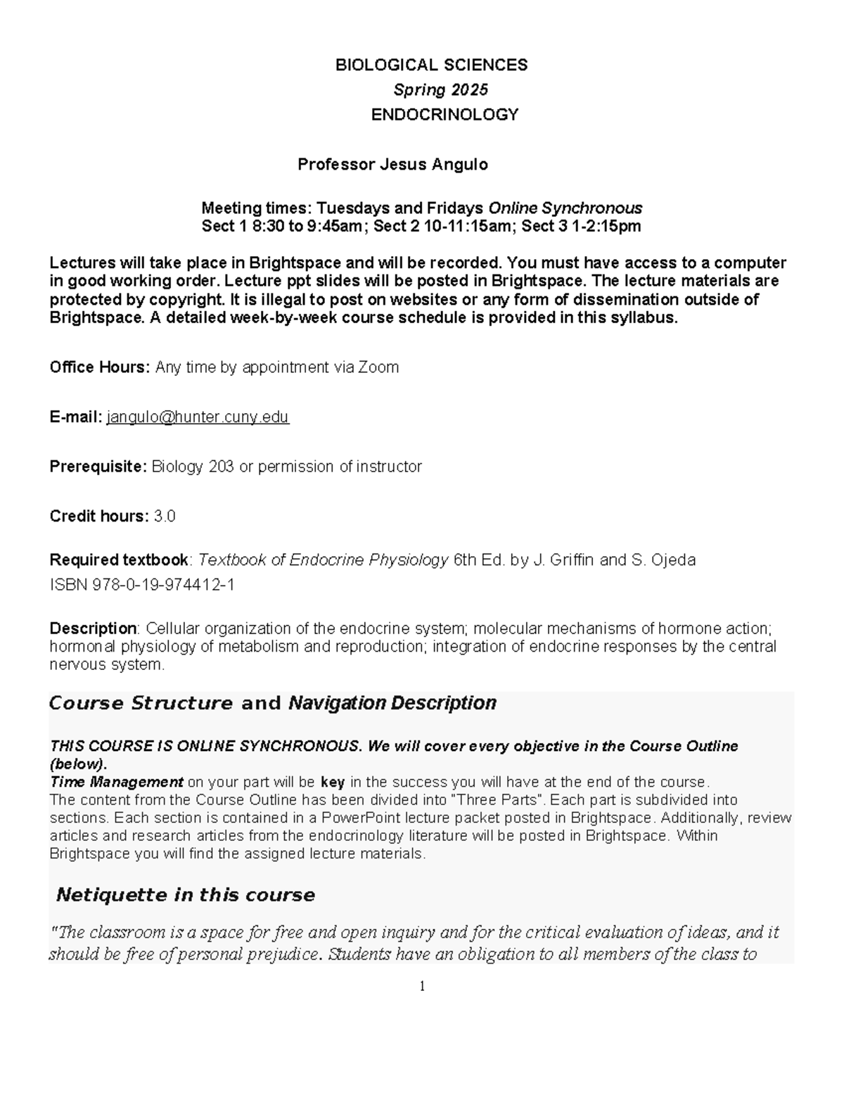Biol 376 Syllabus - Endocrinology Spring 2025 Course Overview - Studocu