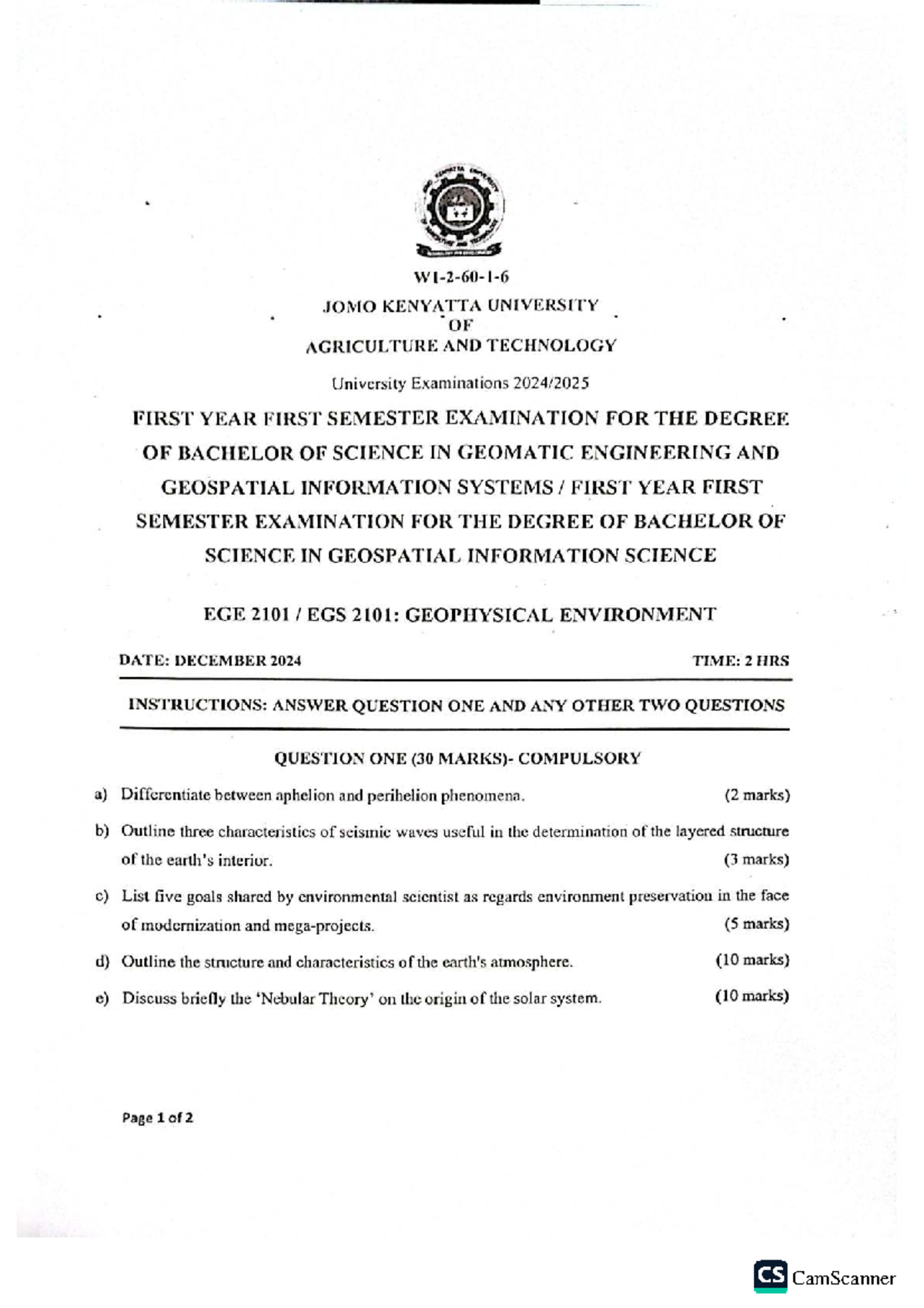 EGE 2101 EGS 2101: Geophysical Environment Exam Notes - Studocu