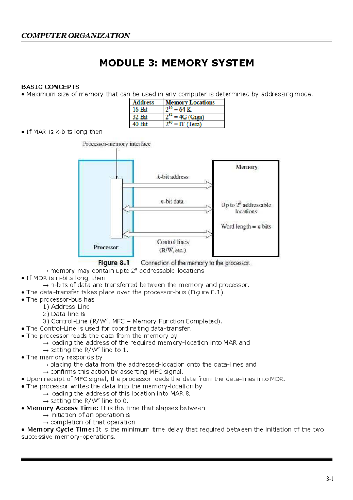 M3 - Computer Organization Memory System Concepts and Details - Studocu