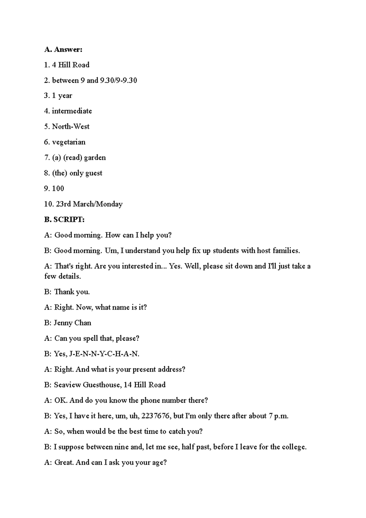 Answer + Script: Host Family Interview Details - BDREGF - Studocu