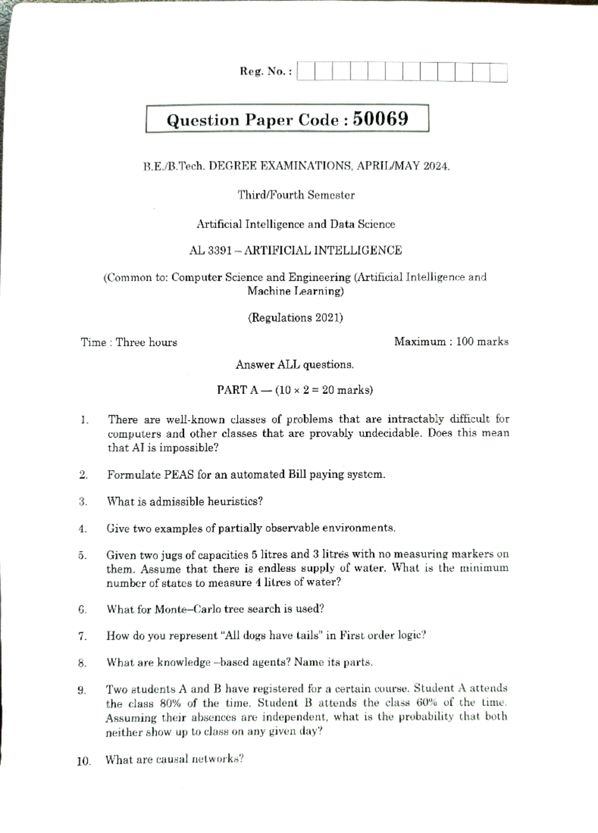 AL3391 AI April-May 2024 Anna University Question Paper - Studocu