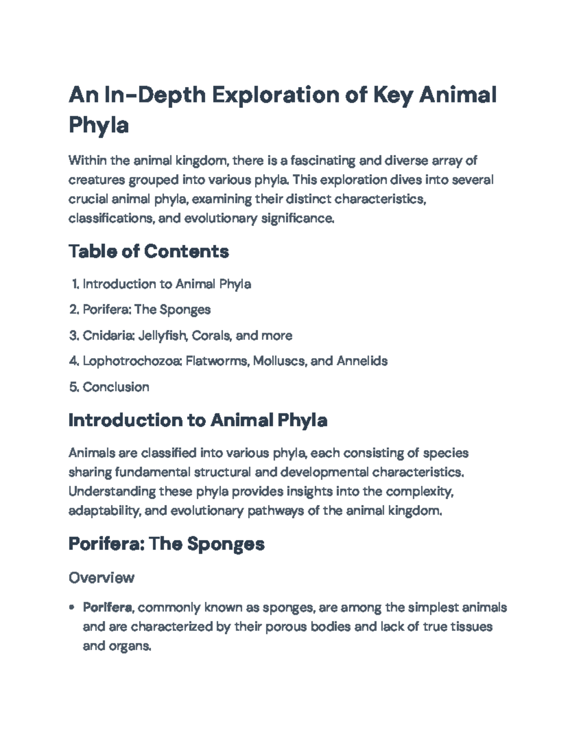 In-Depth Study of Cnidaria and Lophotrochozoa Animal Phyla - An In ...
