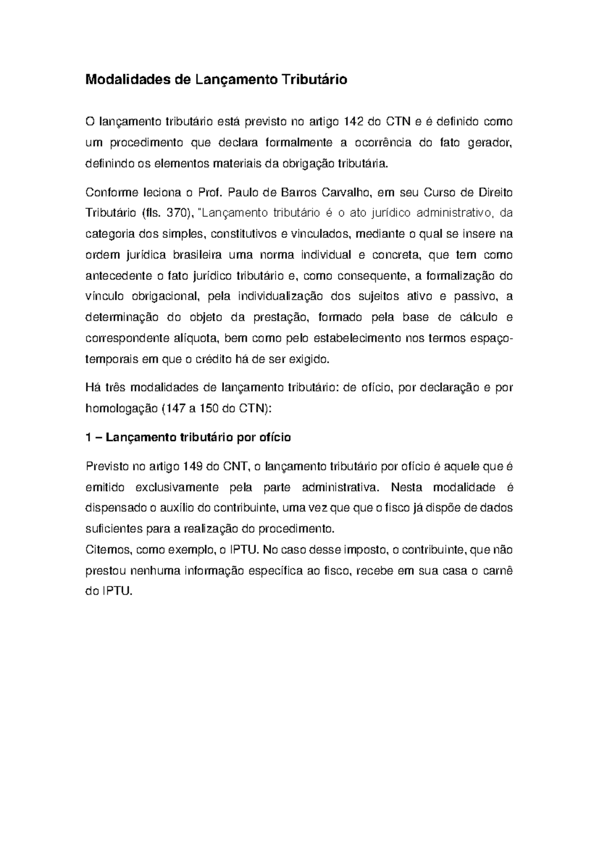 Modalidades de Lançamento Tributário - Parte 1 - Modalidades de ...